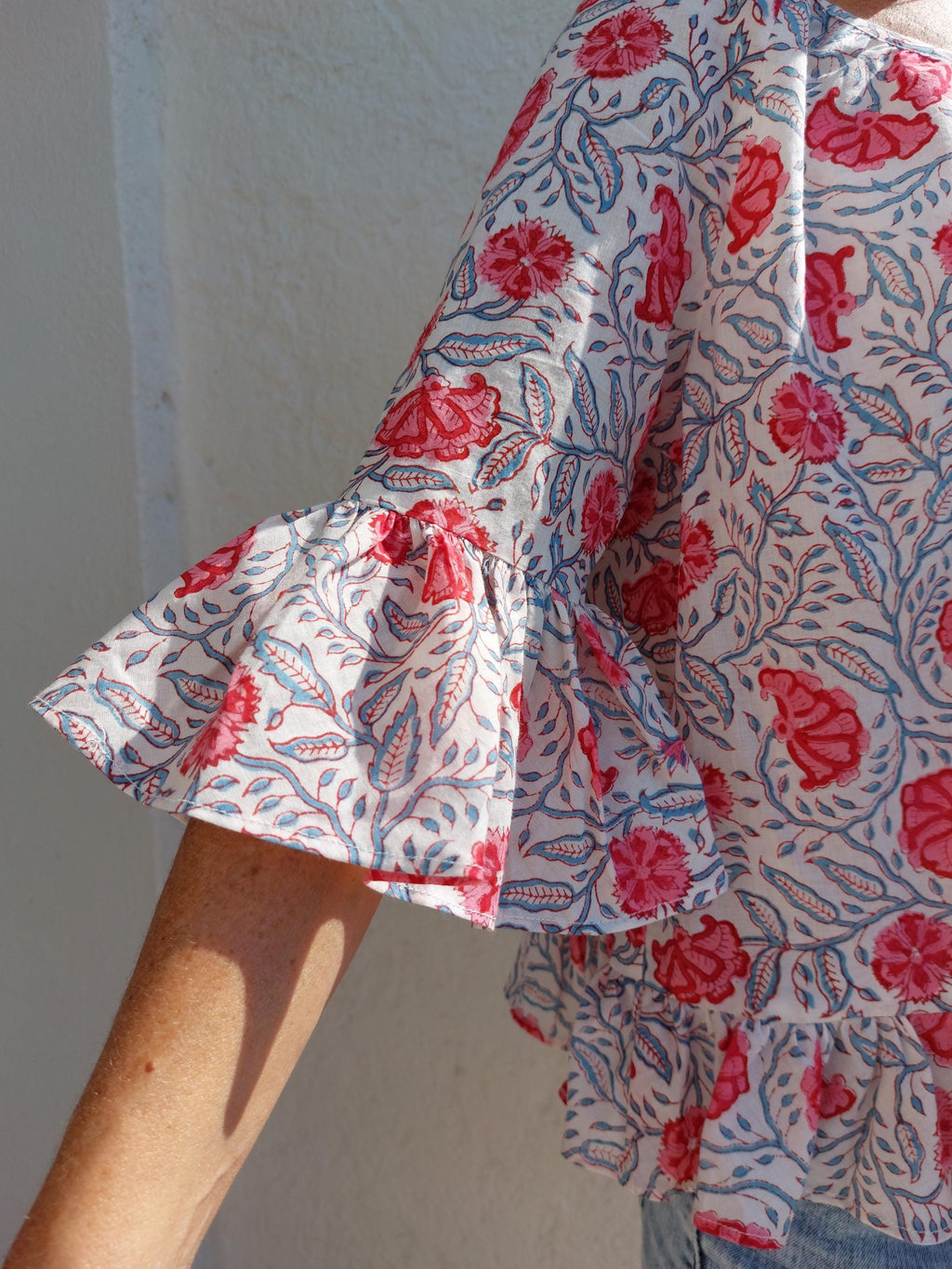 ruffles top in cotton,floral pattern