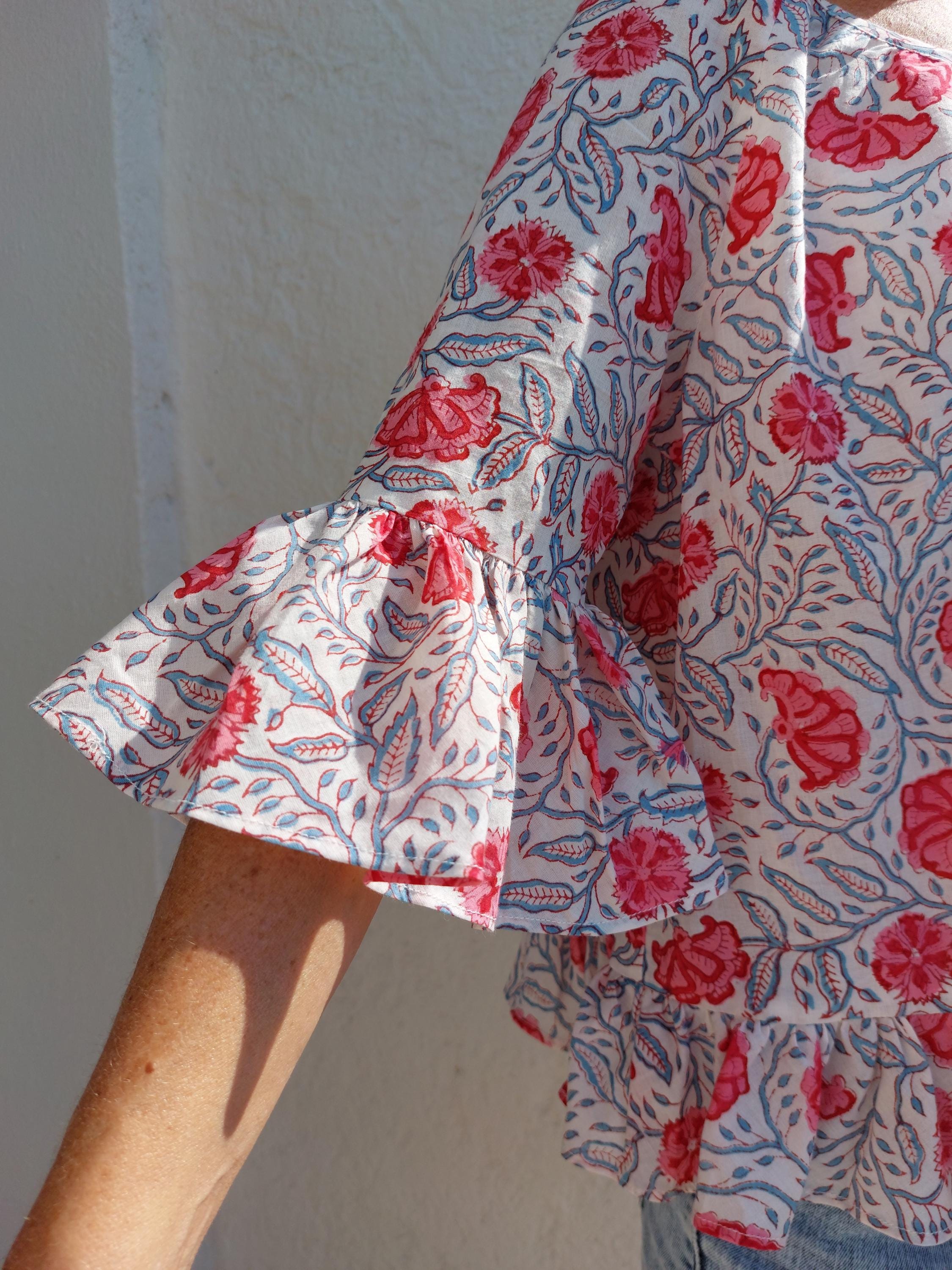 ruffles top in cotton,floral pattern