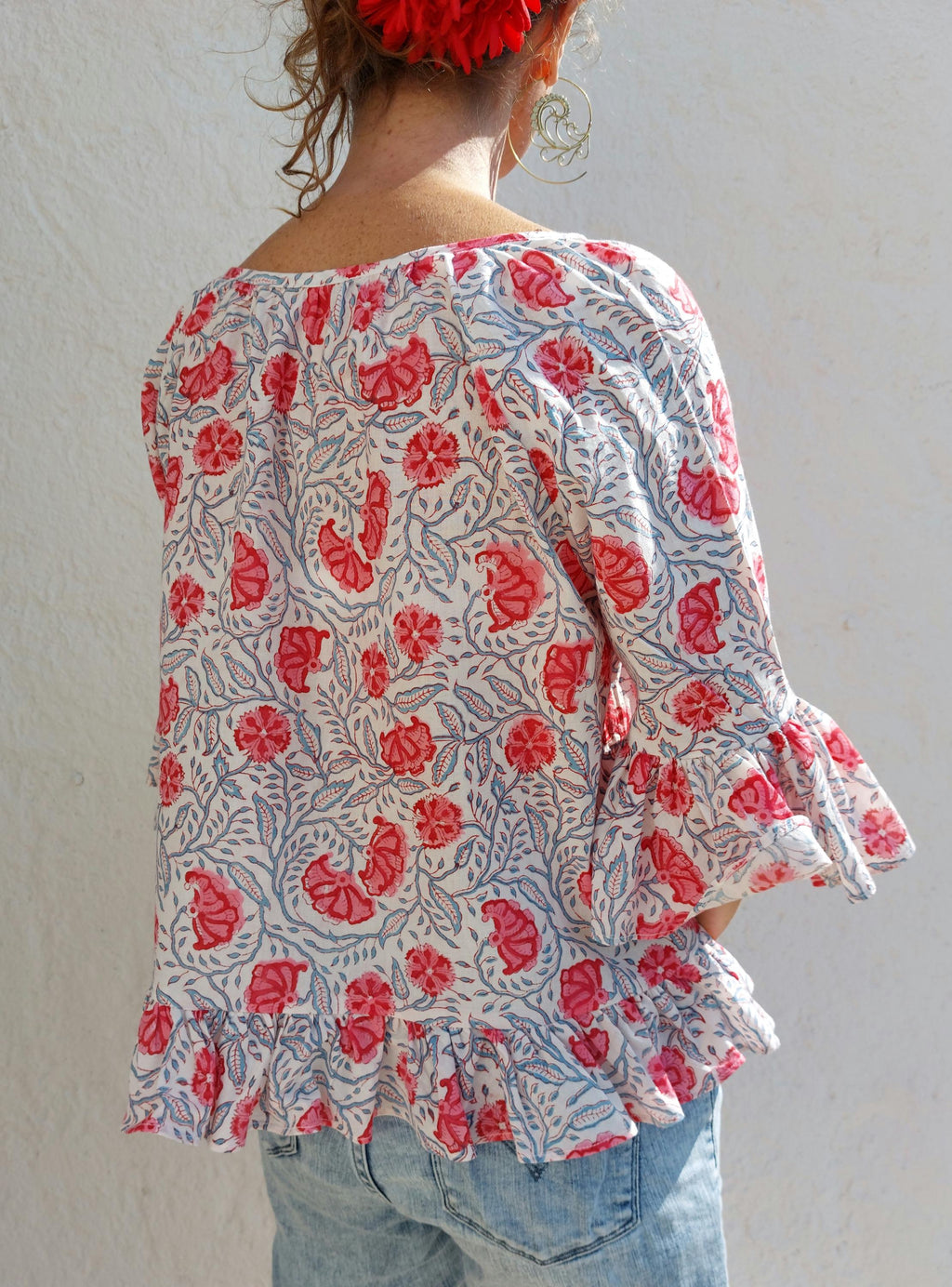 ruffles top in cotton,floral pattern
