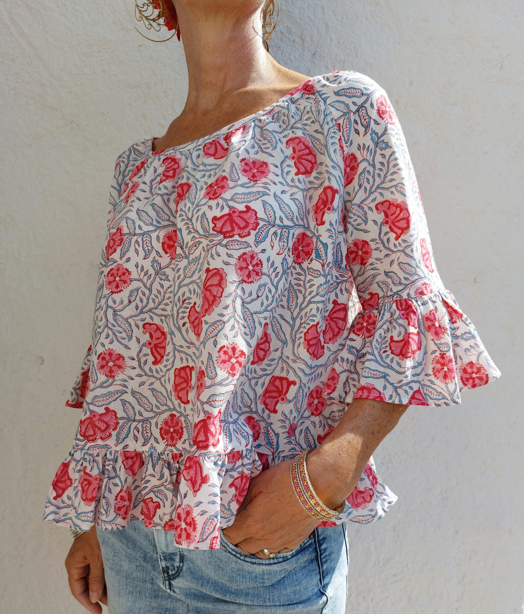 ruffles top in cotton,floral pattern