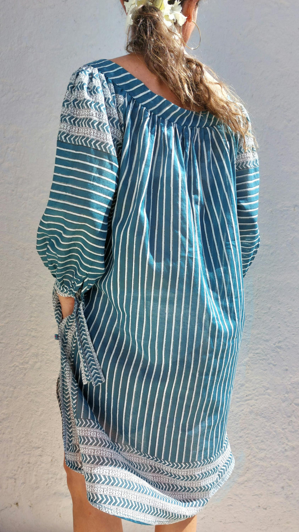 oversize tunic in soft cotton,peacock color stripes pattern