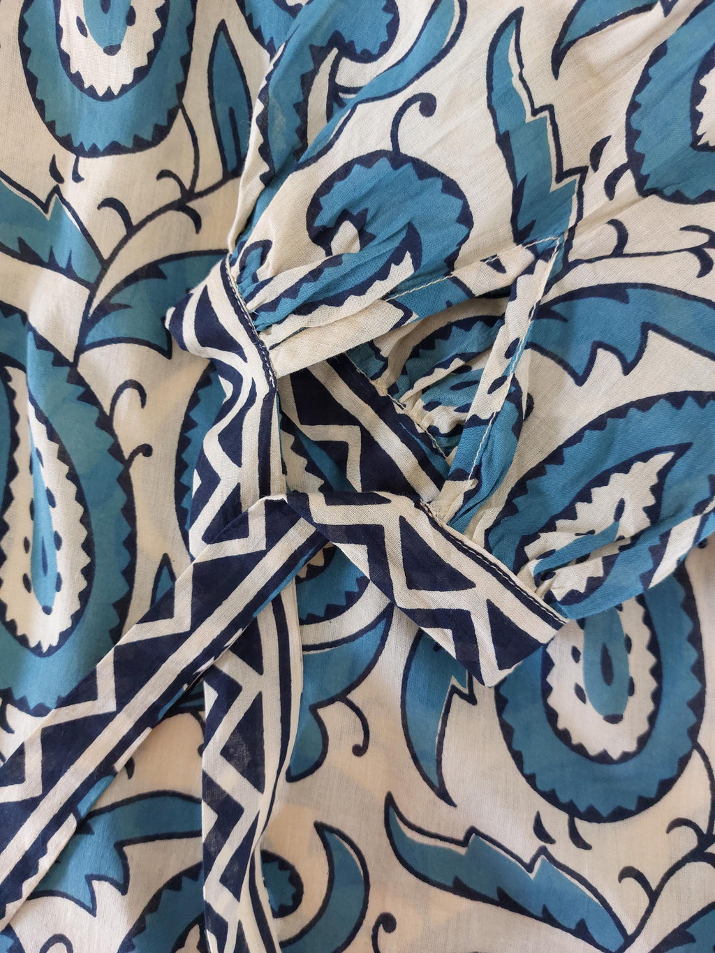 oversize tunic in soft cotton,beige blue paisley pattern