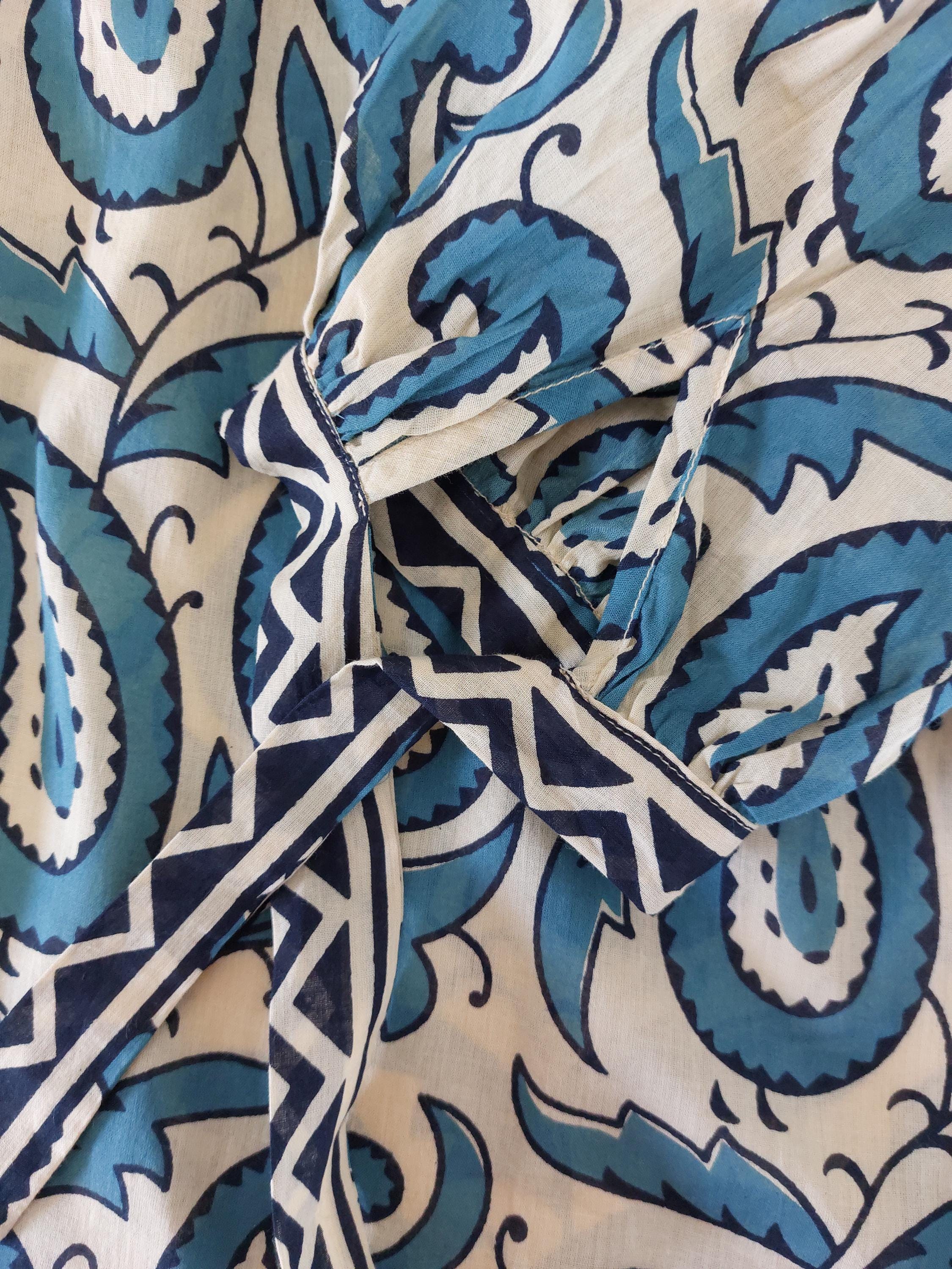 oversize tunic in soft cotton,beige blue paisley pattern