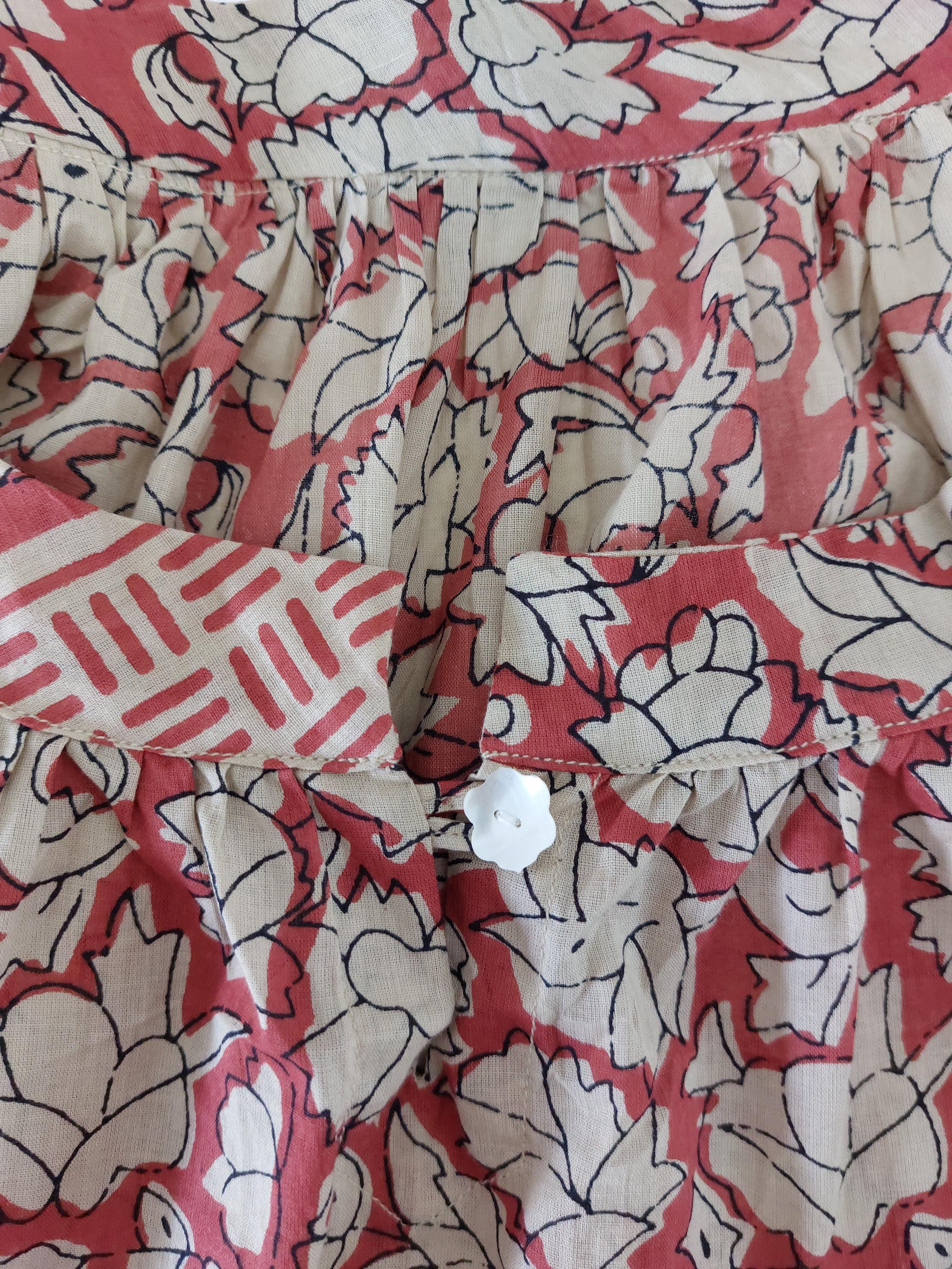 oversize tunic in soft cotton,beige rusty floral pattern