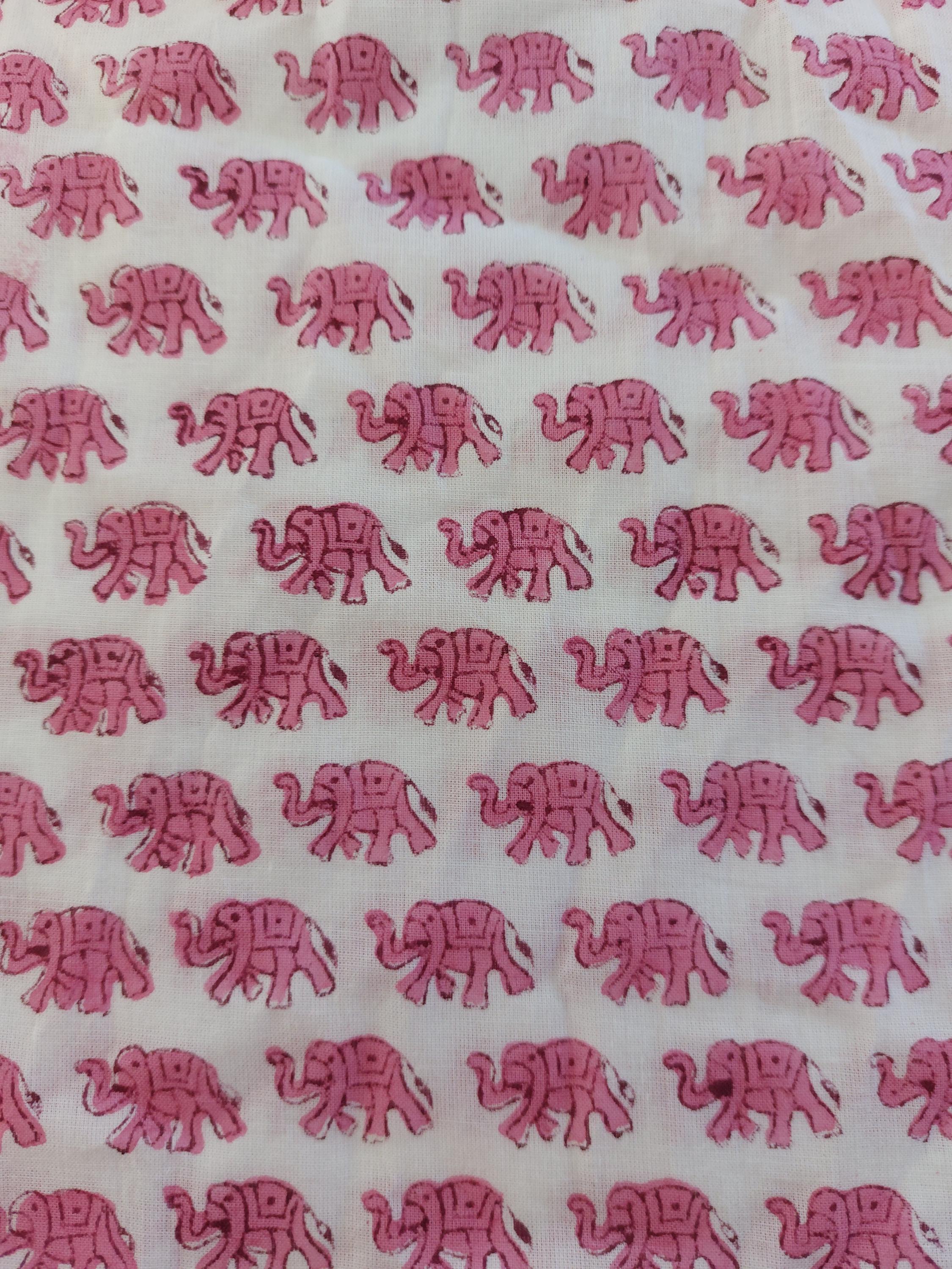 ruffles top in cotton handblock printed,pink elephant pattern,3/4 sleeves with ruffles,casual outfit,limited series