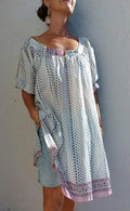 oversize tunic in soft cotton,white and grey dots pattern