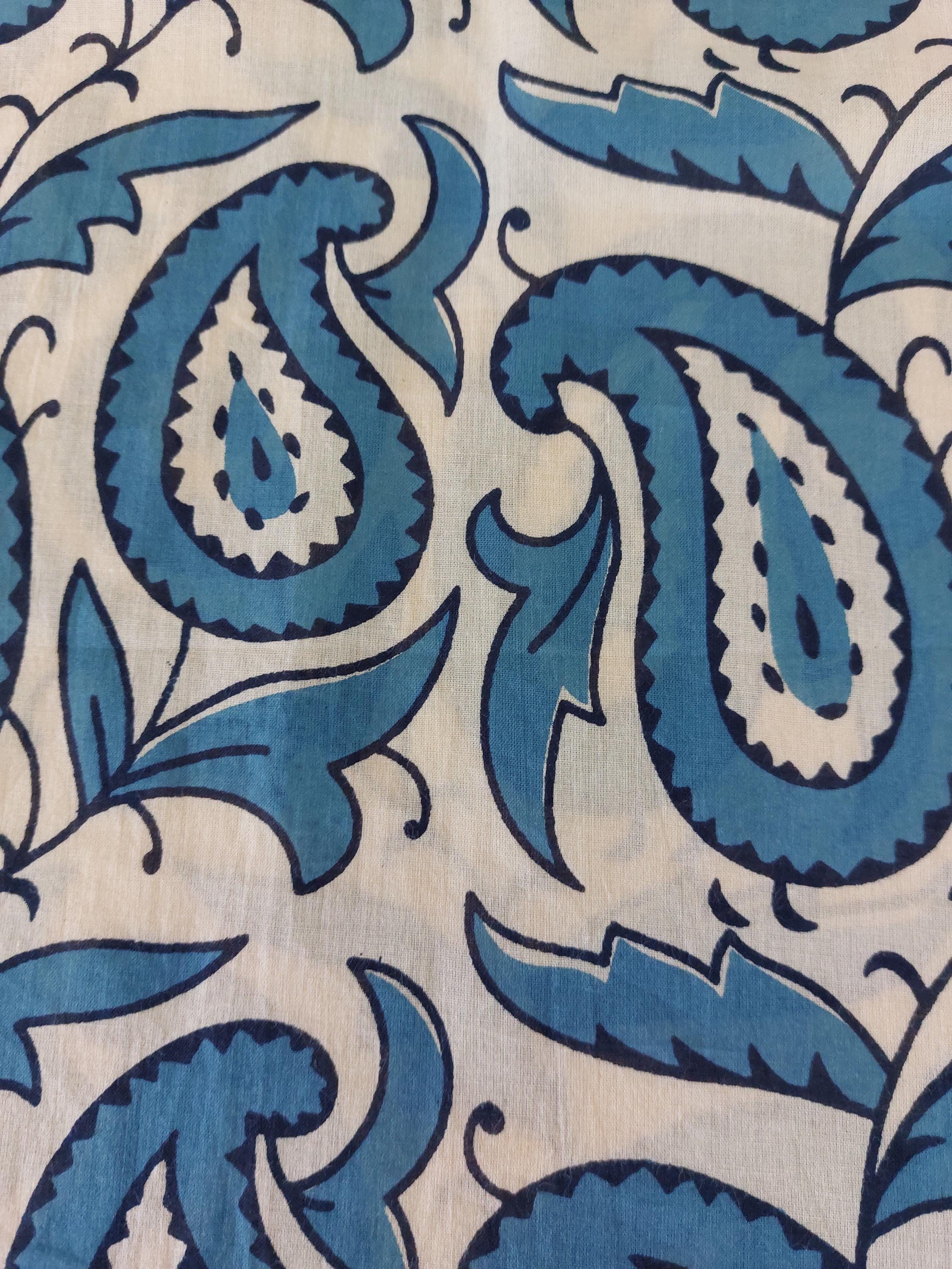 oversize tunic in soft cotton,beige blue paisley pattern