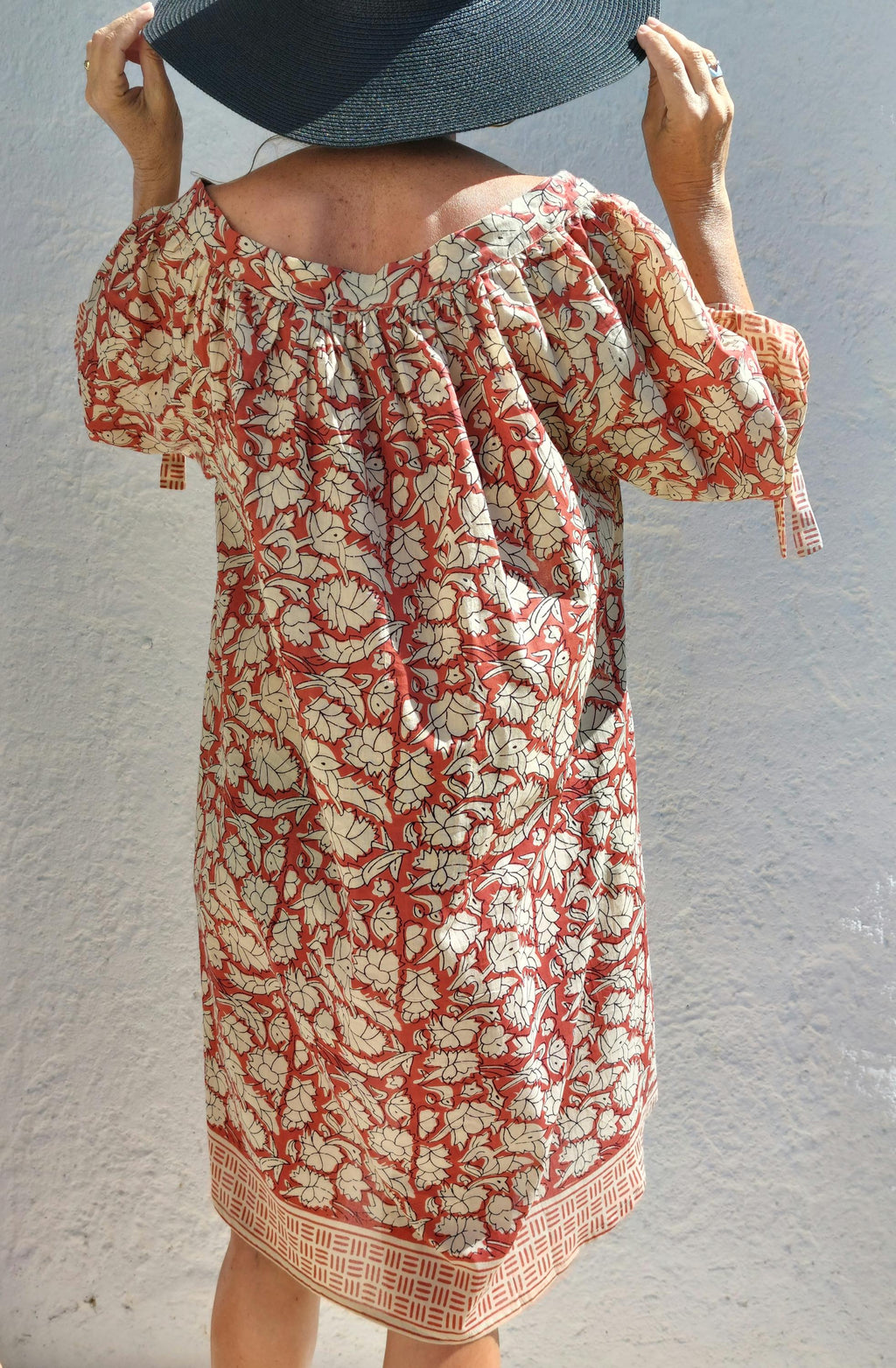 oversize tunic in soft cotton,beige rusty floral pattern