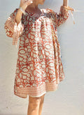 oversize tunic in soft cotton,beige rusty floral pattern