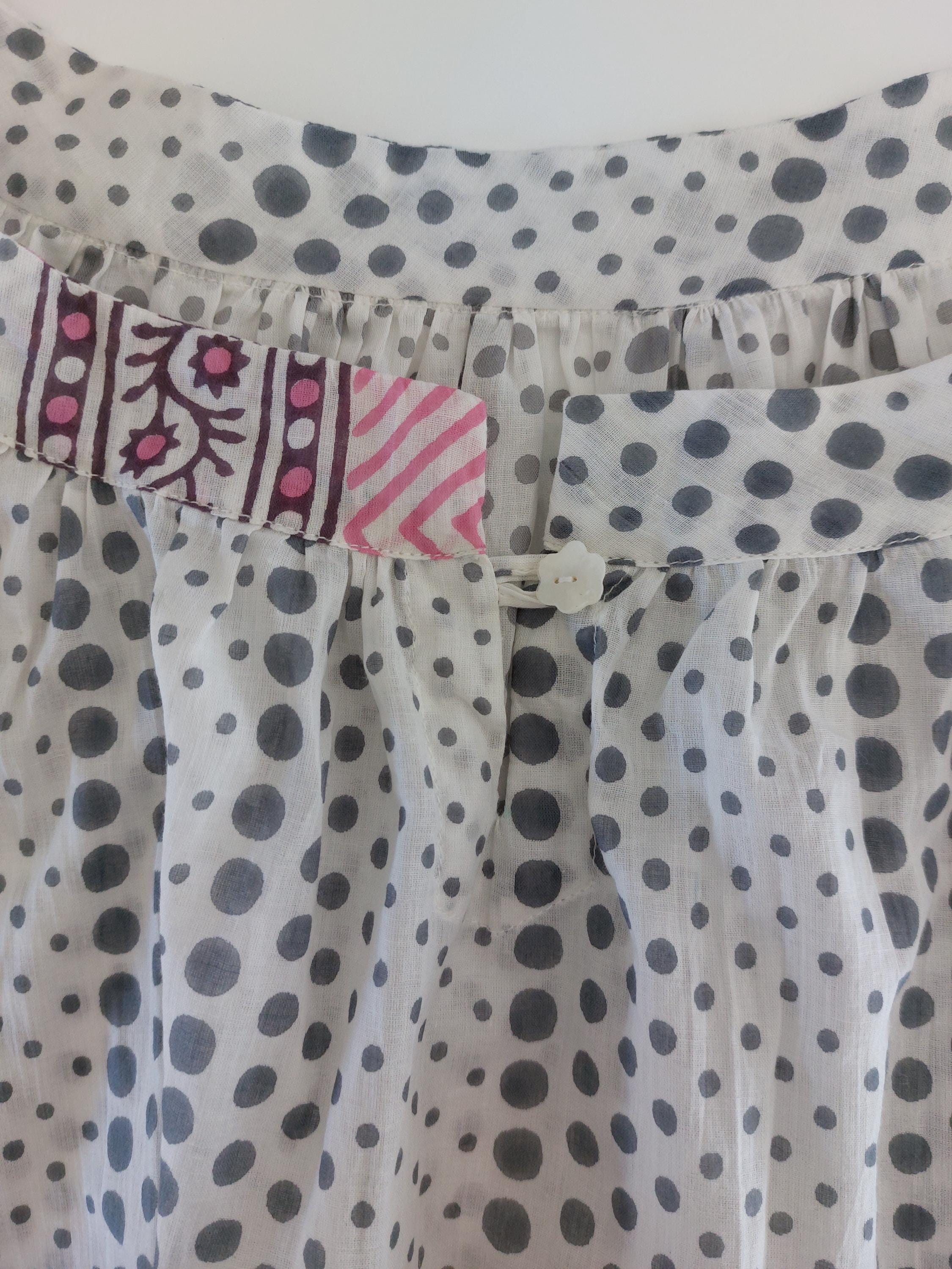 oversize tunic in soft cotton,white and grey dots pattern
