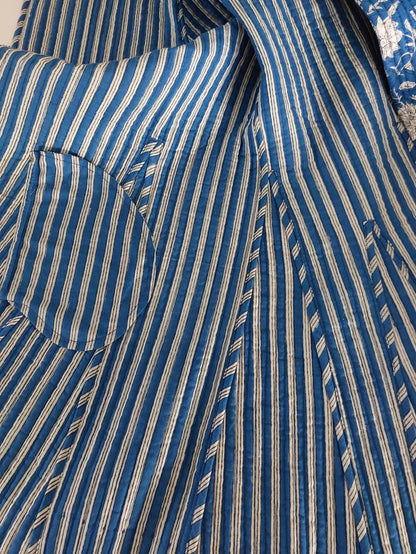 Manteau redingote matelassé bleu fleuri