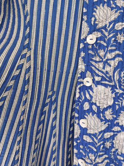 Manteau redingote matelassé bleu fleuri