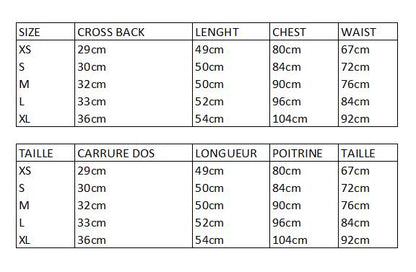Tableau des tailles et mesures du vêtement