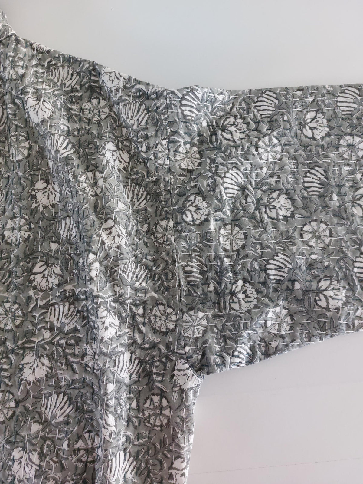 Boho Chic Oversized Jacket – Grey Floral Hand Block Statement Coat