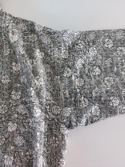 Boho Chic Oversized Jacket – Grey Floral Hand Block Statement Coat