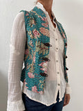 waistcoat in cotton not quilted,teal color and pink hydrangea print,boheme chic style,fitted jacket,limited series,corset shape