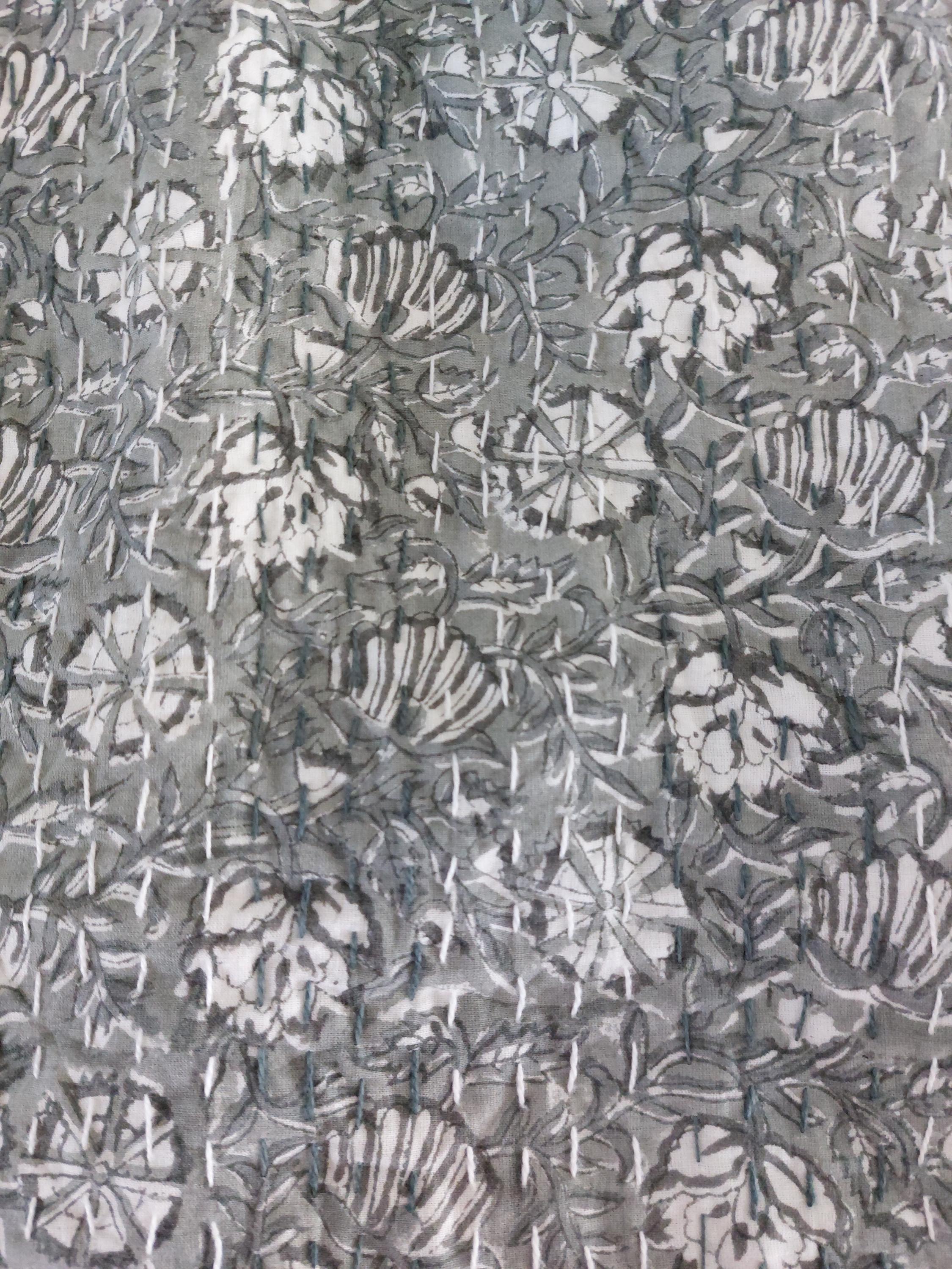 long oversize jacket,unique original design,in hand block printed color,in the shades of grey,floral print,large collar,large sleeves.