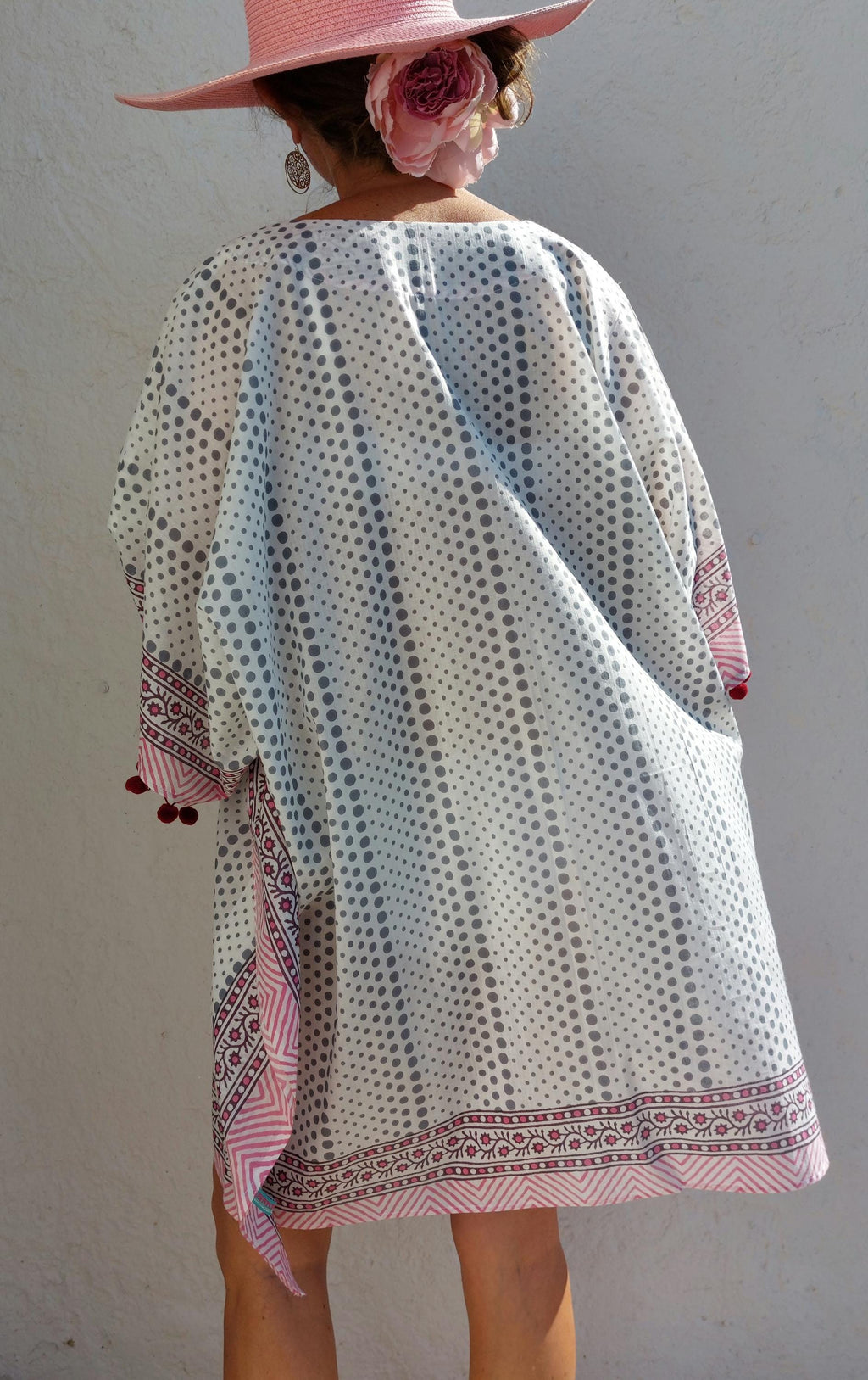 short kaftan in soft cotton,beach cover-up,pool party hippie chic dress,summer outfit,V neckline,one of a kind summer poncho.