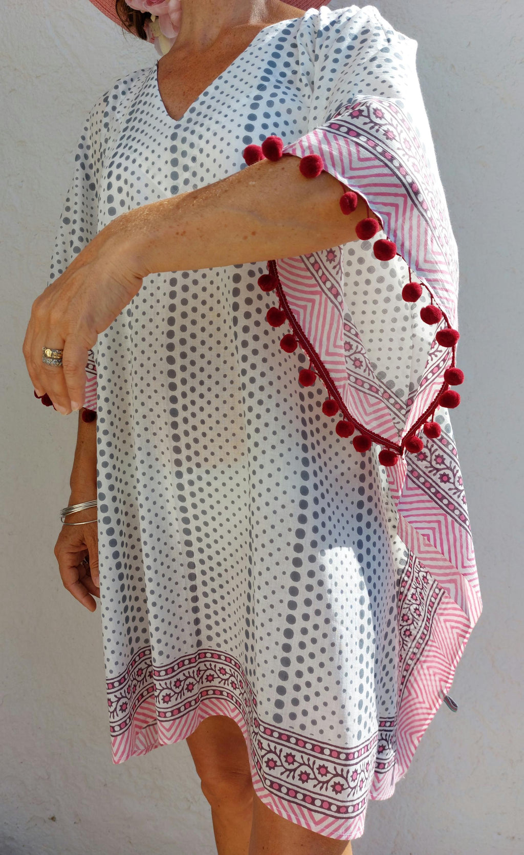 short kaftan in soft cotton,beach cover-up,pool party hippie chic dress,summer outfit,V neckline,one of a kind summer poncho.
