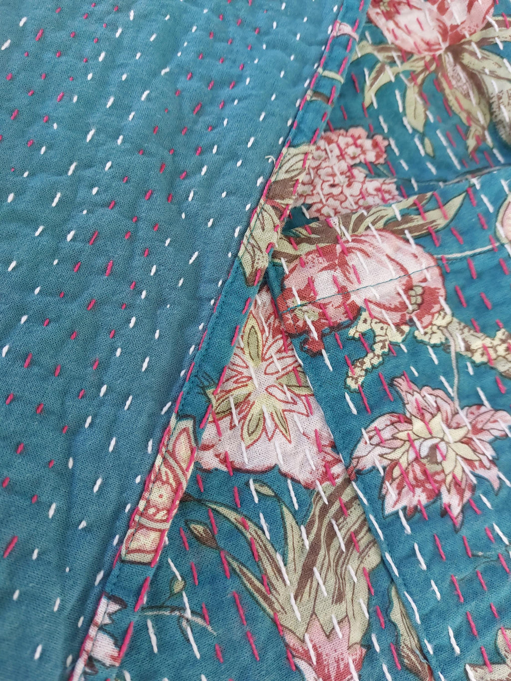 long oversize jacket in cotton not quilted,one of a kind piece,teal color and hydrangea print,bohochic jacket,large collar,larges sleeves