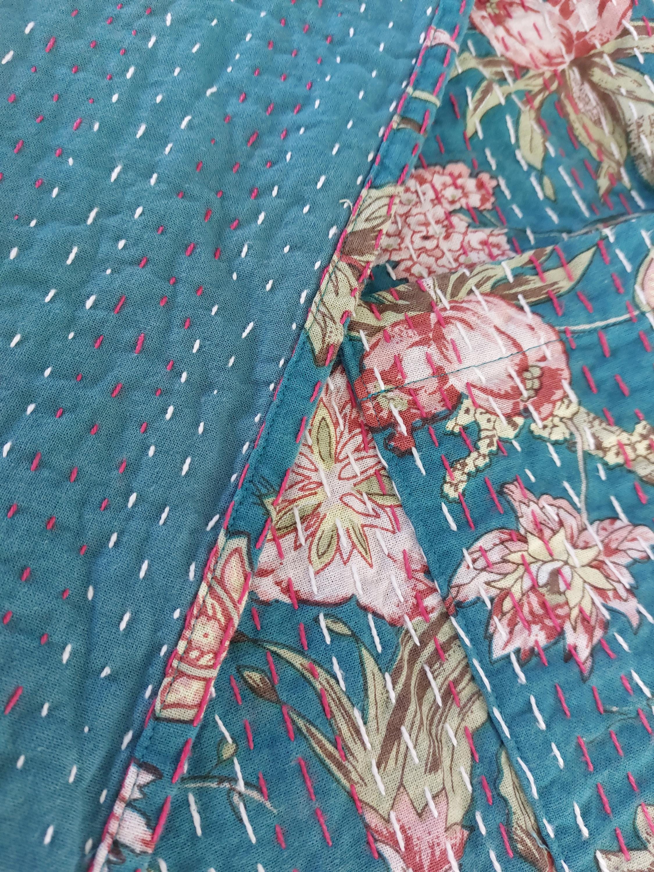 long oversize jacket in cotton not quilted,one of a kind piece,teal color and hydrangea print,bohochic jacket,large collar,larges sleeves