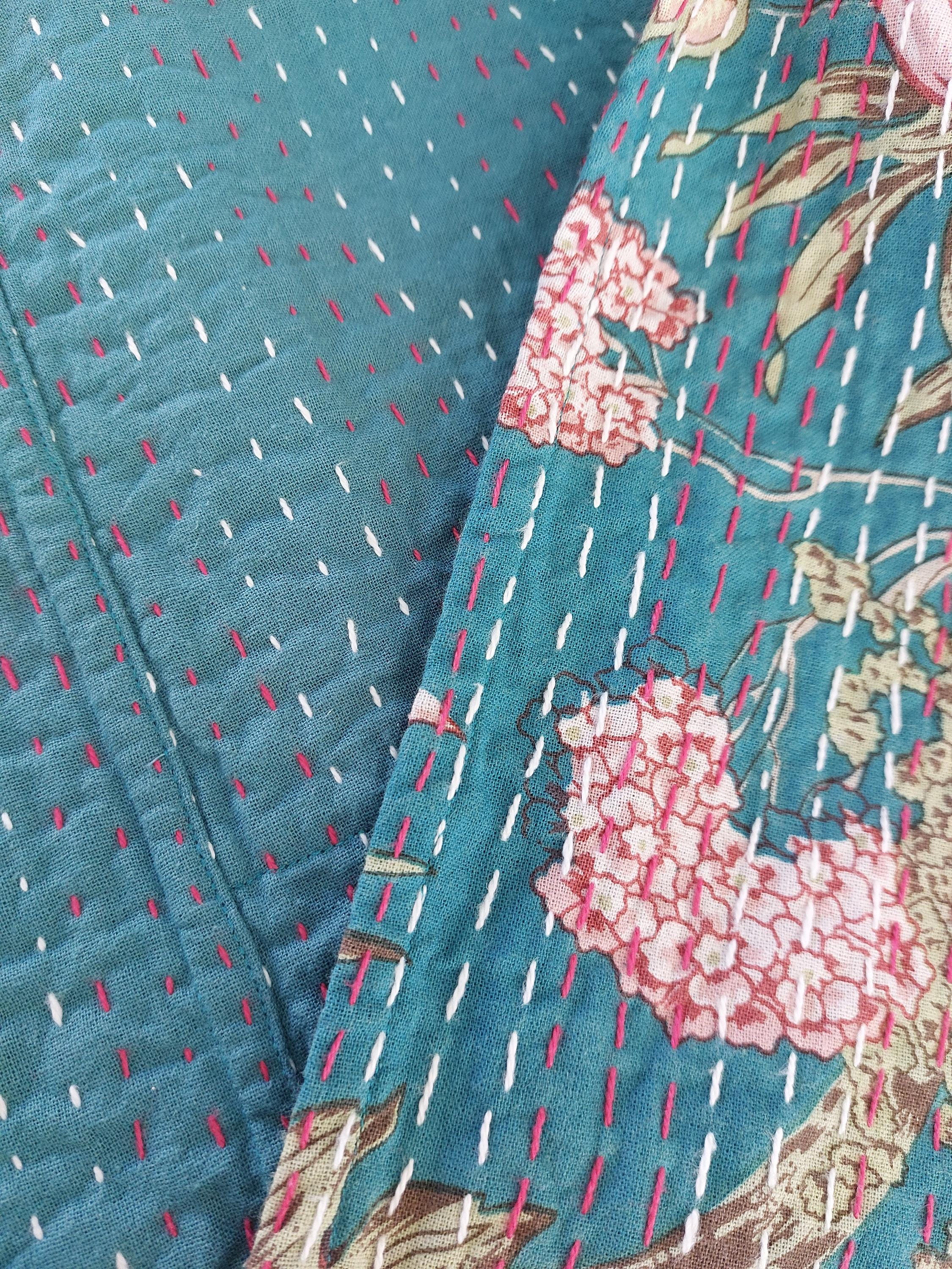 long oversize jacket in cotton not quilted,one of a kind piece,teal color and hydrangea print,bohochic jacket,large collar,larges sleeves