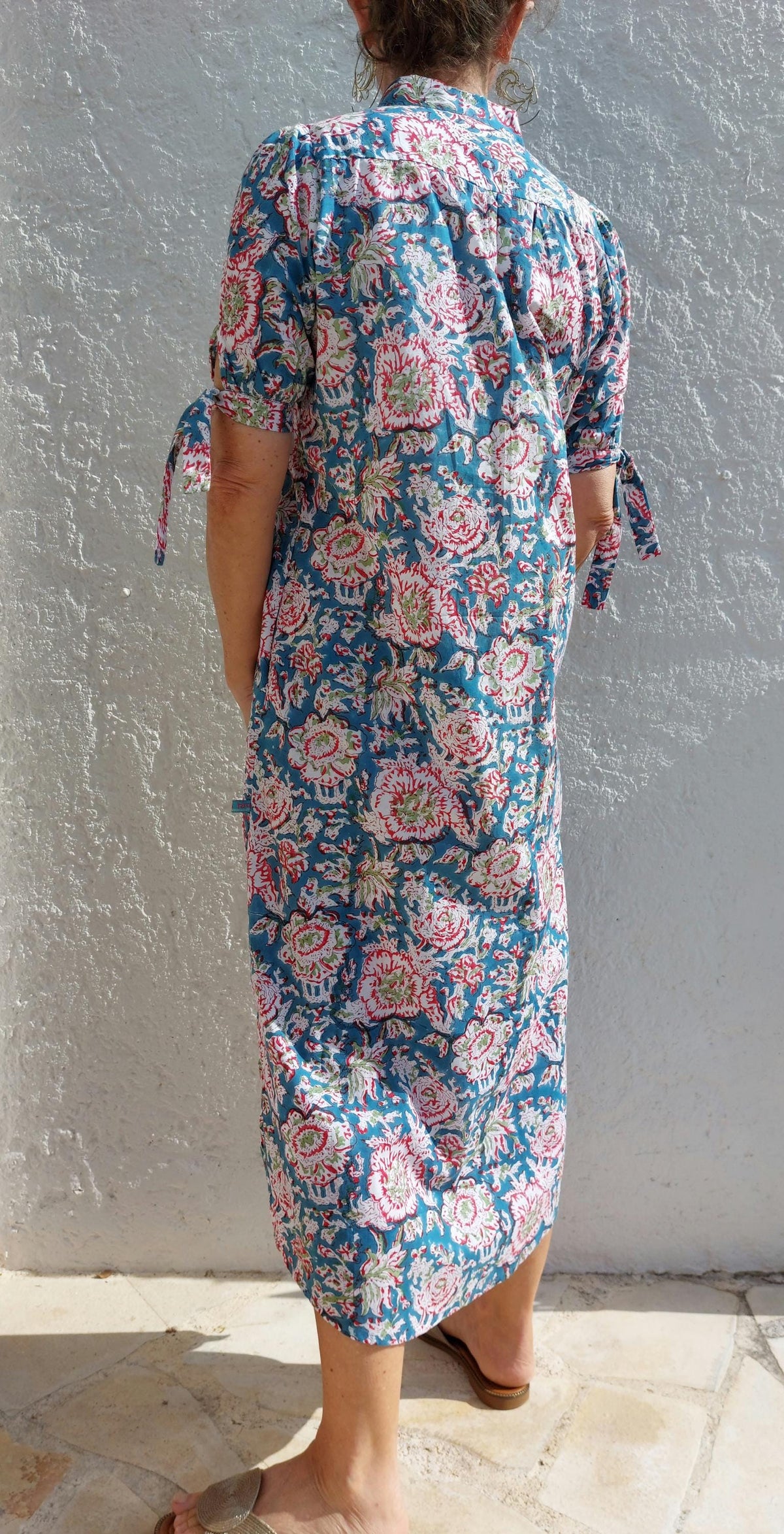 Turquoise Red Floral Cotton Maxi Dress, Hand Block Printed Long Summer Dress, Bohemian Chic Outfit, Lightweight Cotton Resort Wear