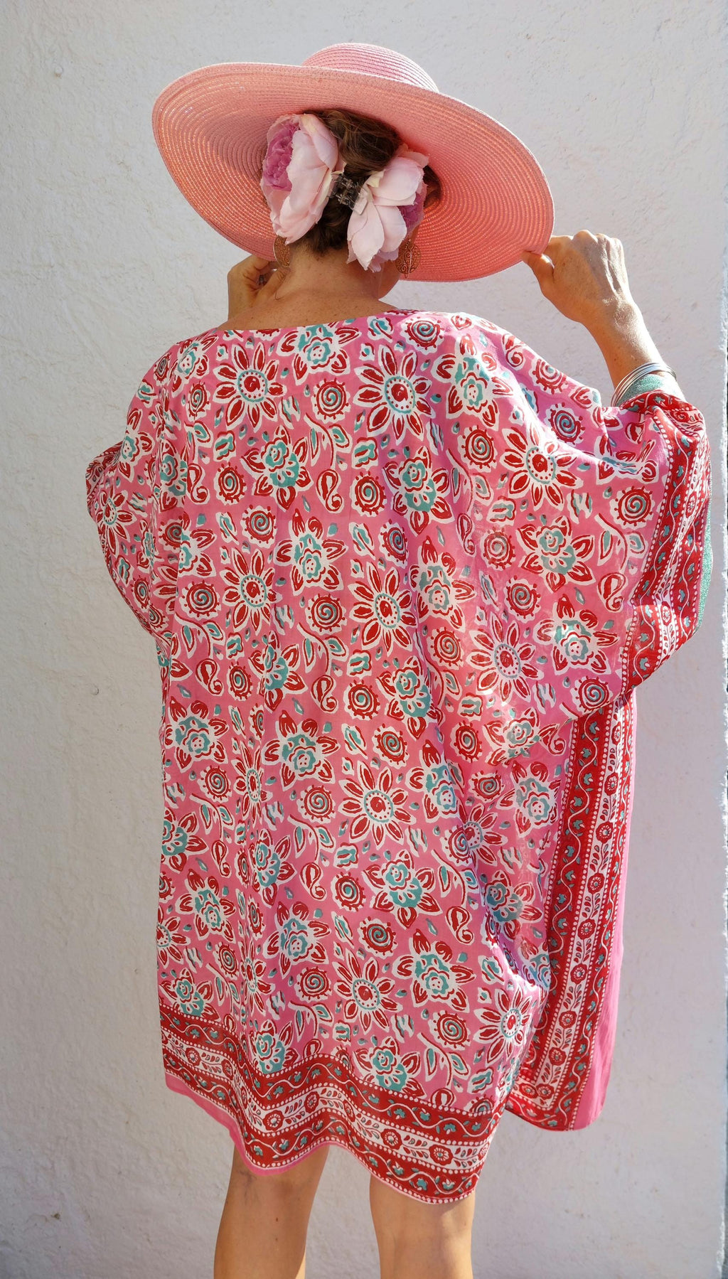 short kaftan in soft cotton,beach cover-up,pool party hippie chic dress,summer outfit,V neckline,one of a kind summer poncho.