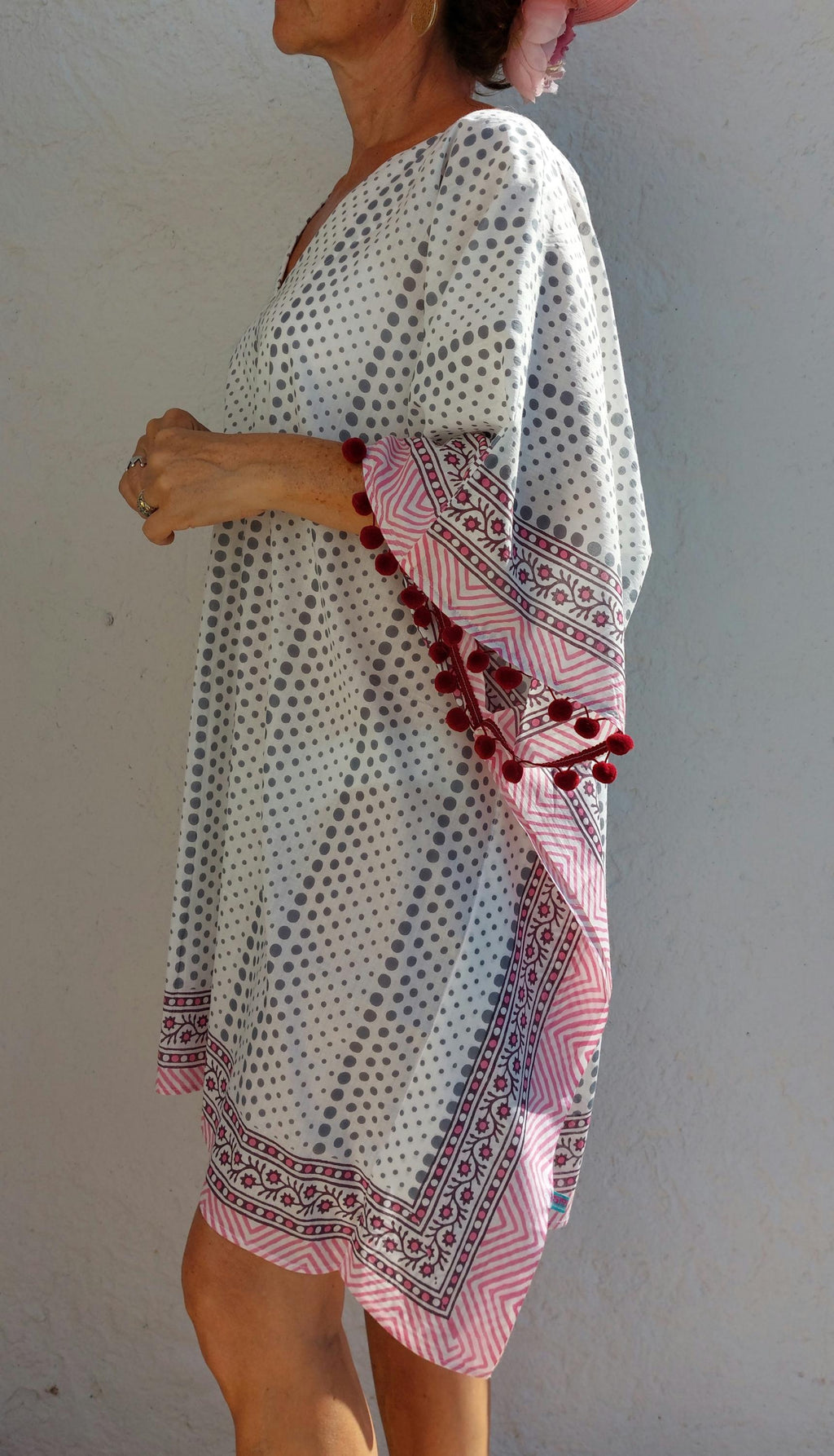 short kaftan in soft cotton,beach cover-up,pool party hippie chic dress,summer outfit,V neckline,one of a kind summer poncho.