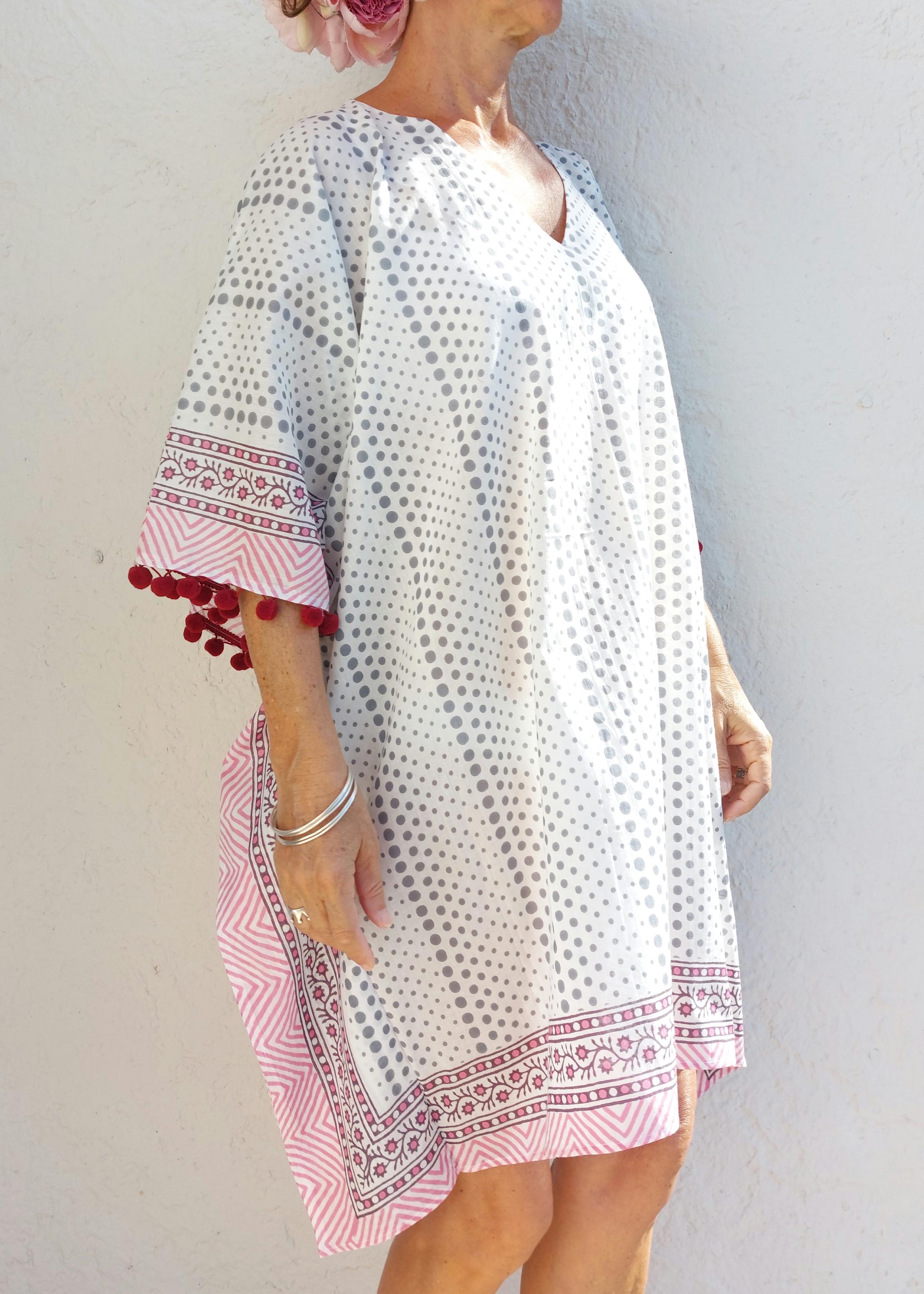 short kaftan in soft cotton,beach cover-up,pool party hippie chic dress,summer outfit,V neckline,one of a kind summer poncho.