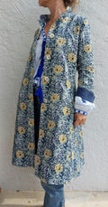 frock coat in cotton not quilted,in shades of navy blue & green,hand embroidery,wedding outfit,exclusive design,trumpet sleeves