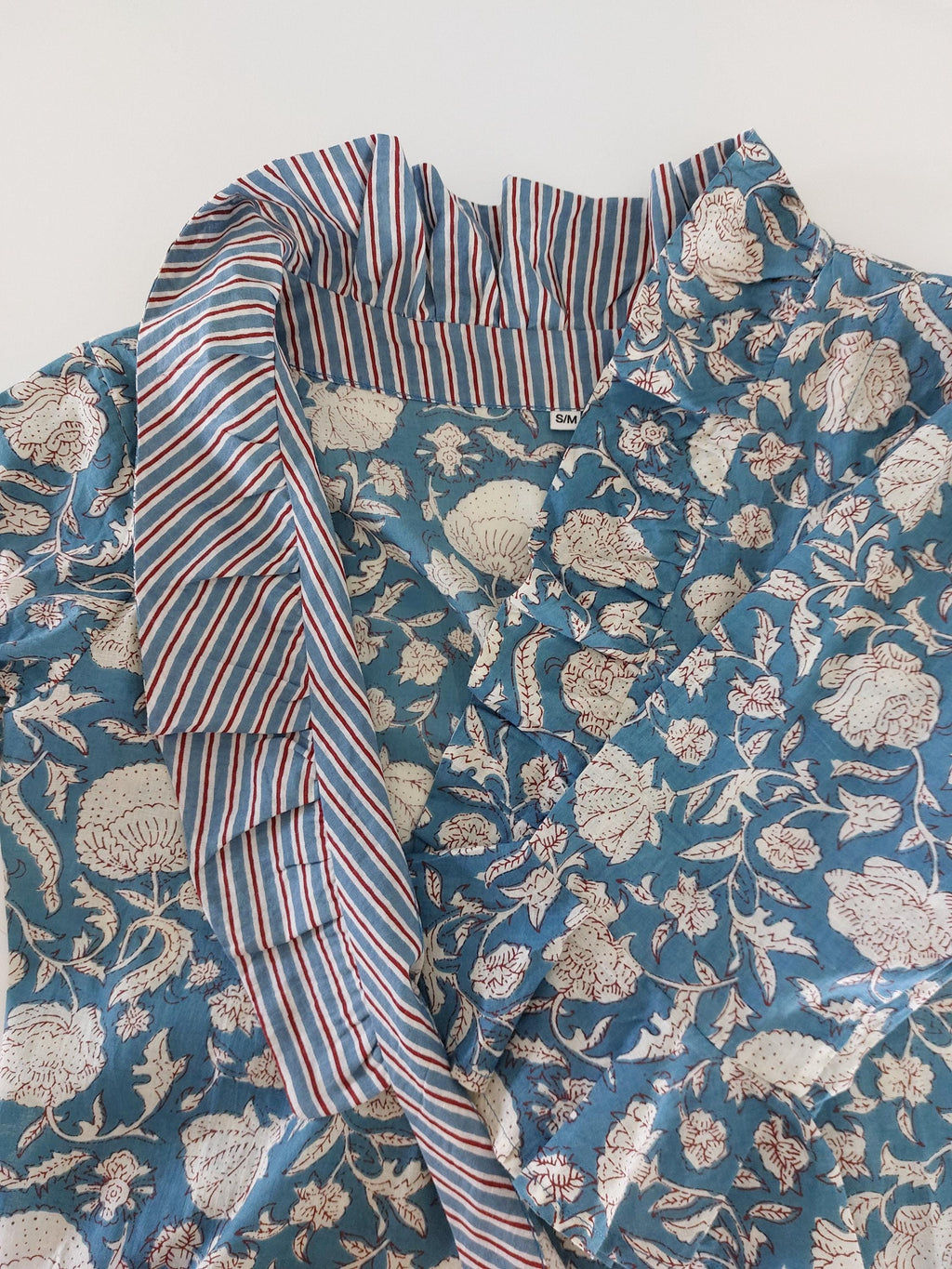 long wrap dress bluegrey color,floral pattern,ruffled collar,3/4 sleeves,boho chic,wedding outfit