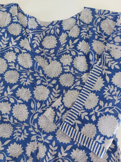 Long navy floral cotton kaftan