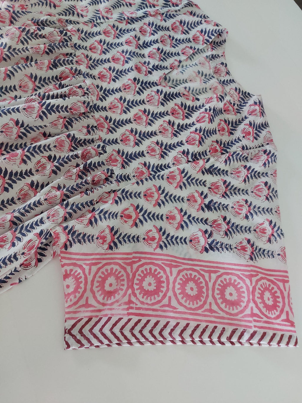 Oversized Soft Cotton Dress – Navy Blue Hand Block Print with Pink Border