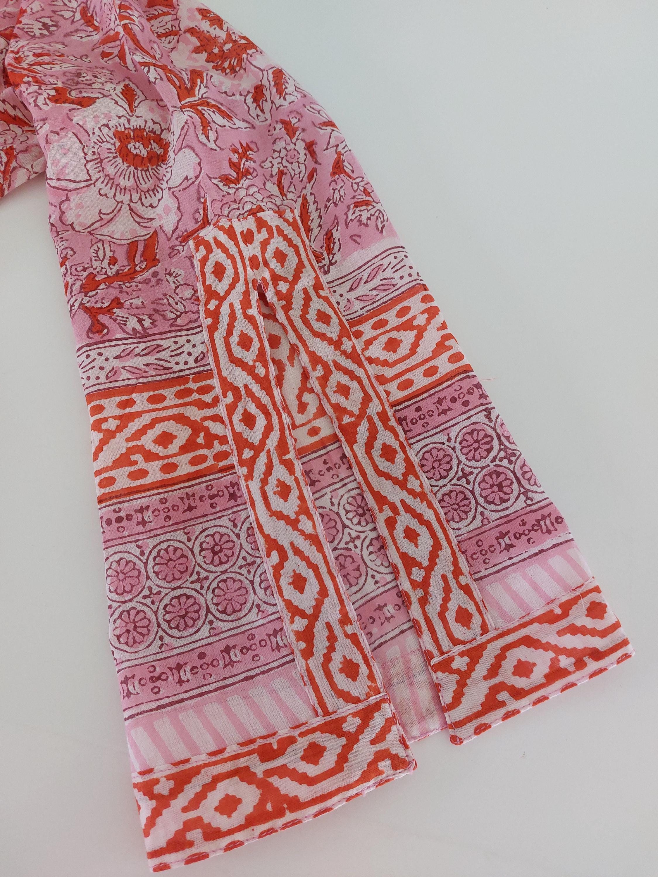 long kaftan in soft cotton, light pink color and orange flowers,beach outfit,summer dress bohochic