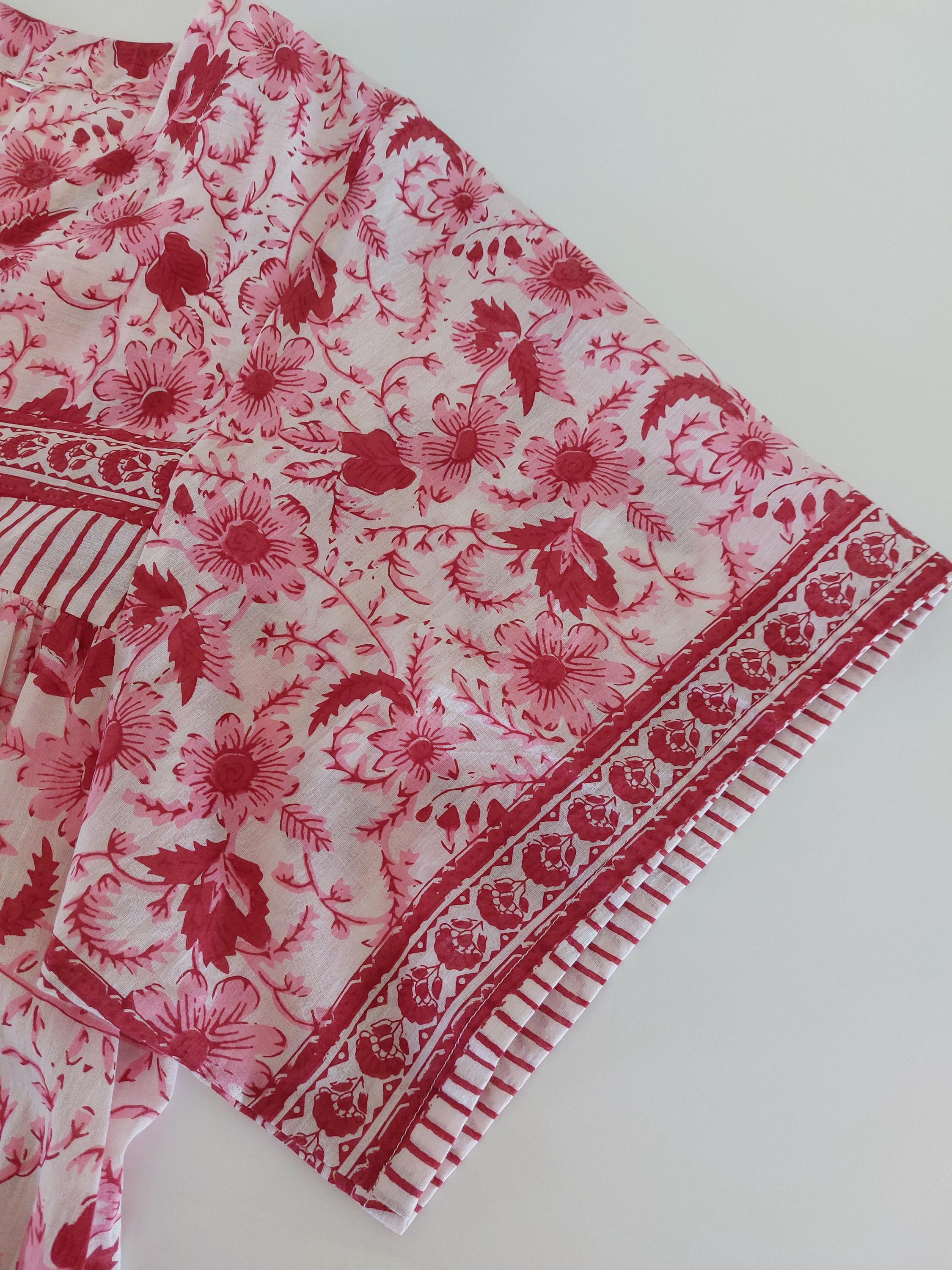 Red & Pink Floral Kaftan Dress – Oversized Soft Cotton Maxi Dress, Breathable Summer Wear, Bohemian Resort Outfit, Exclusive Design