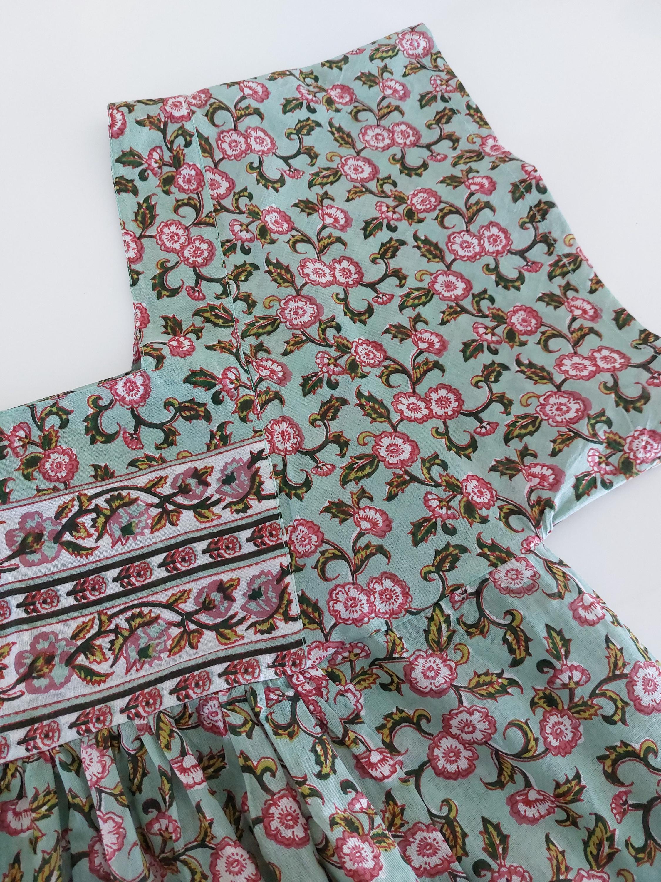 Flowy Soft Cotton Maxi Dress – Almond Green Floral Dress, Boho Chic Summer Outfit, Resort Wear for Women, Handmade Fashion, Limited Edition