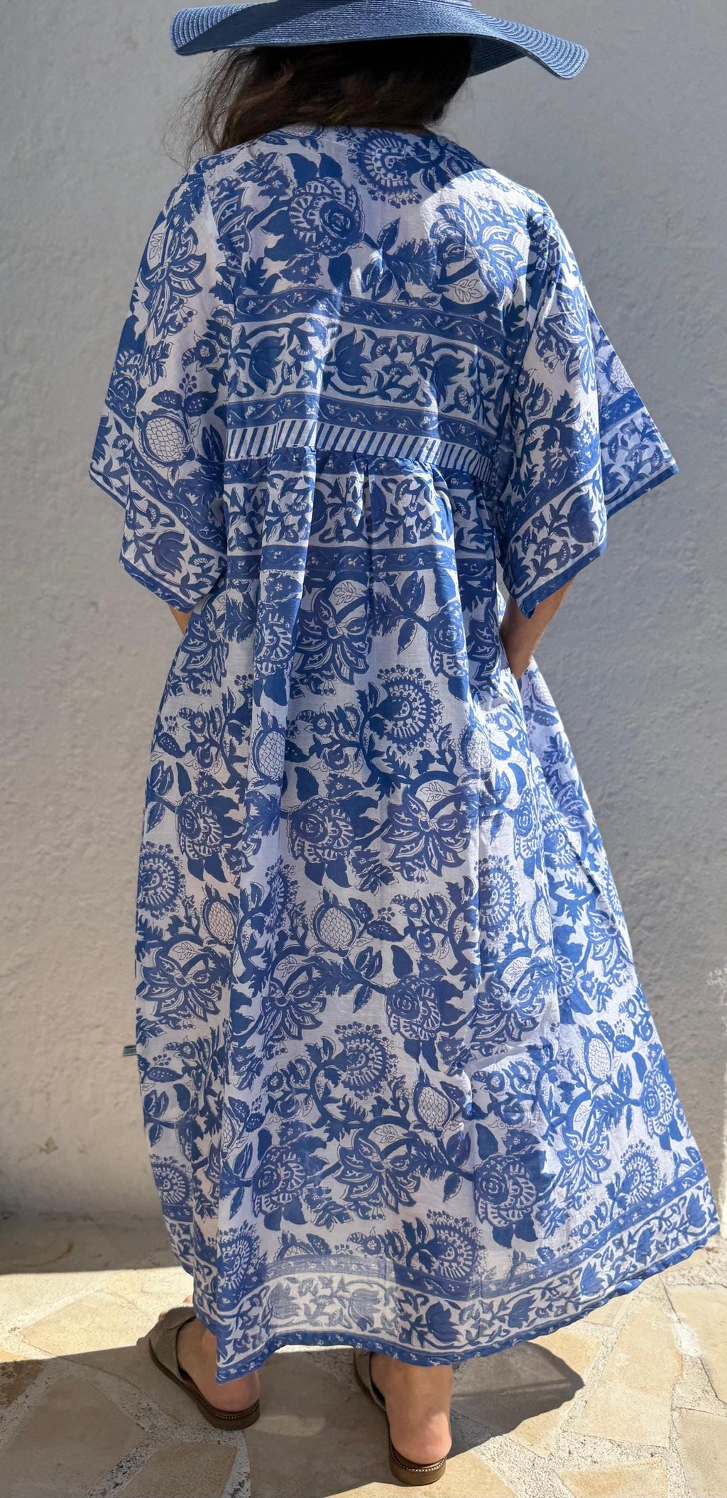 Oversized Cotton Dress – Navy Blue Floral Pareo Dress, Loose Boho Beach Dress, Soft Cotton Summer Outfit for Women