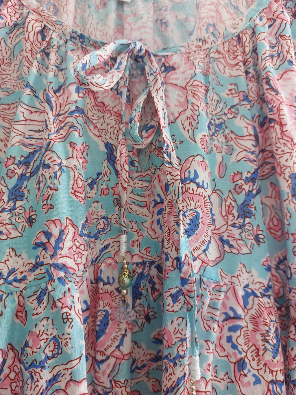 Long Soft Cotton Dress – Turquoise & Pastel Floral Boho Chic Maxi Dress,Flowy Summer Dress, Elegant Cotton Resort Wear, Holiday Dress