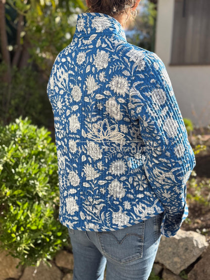 Reversible blue floral quilted jacket