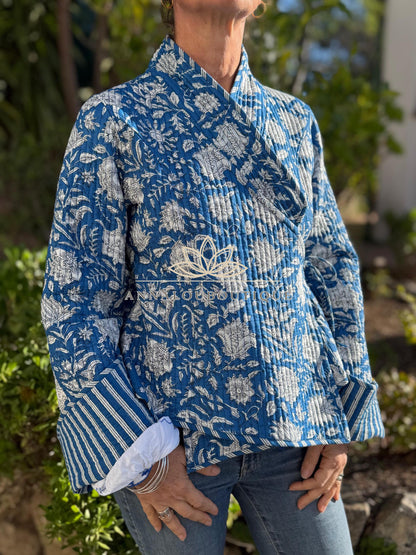 Reversible blue floral quilted jacket