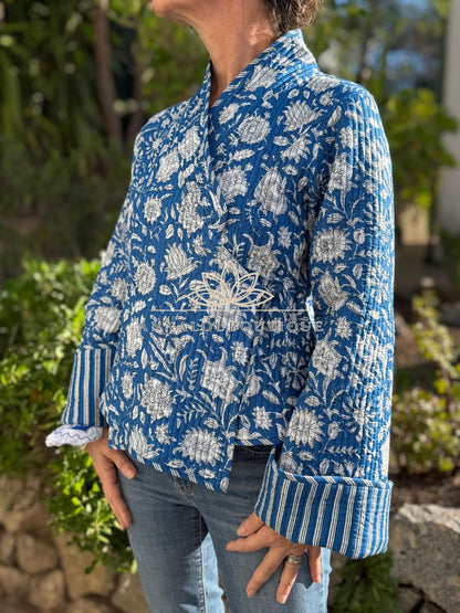 Reversible blue floral quilted jacket