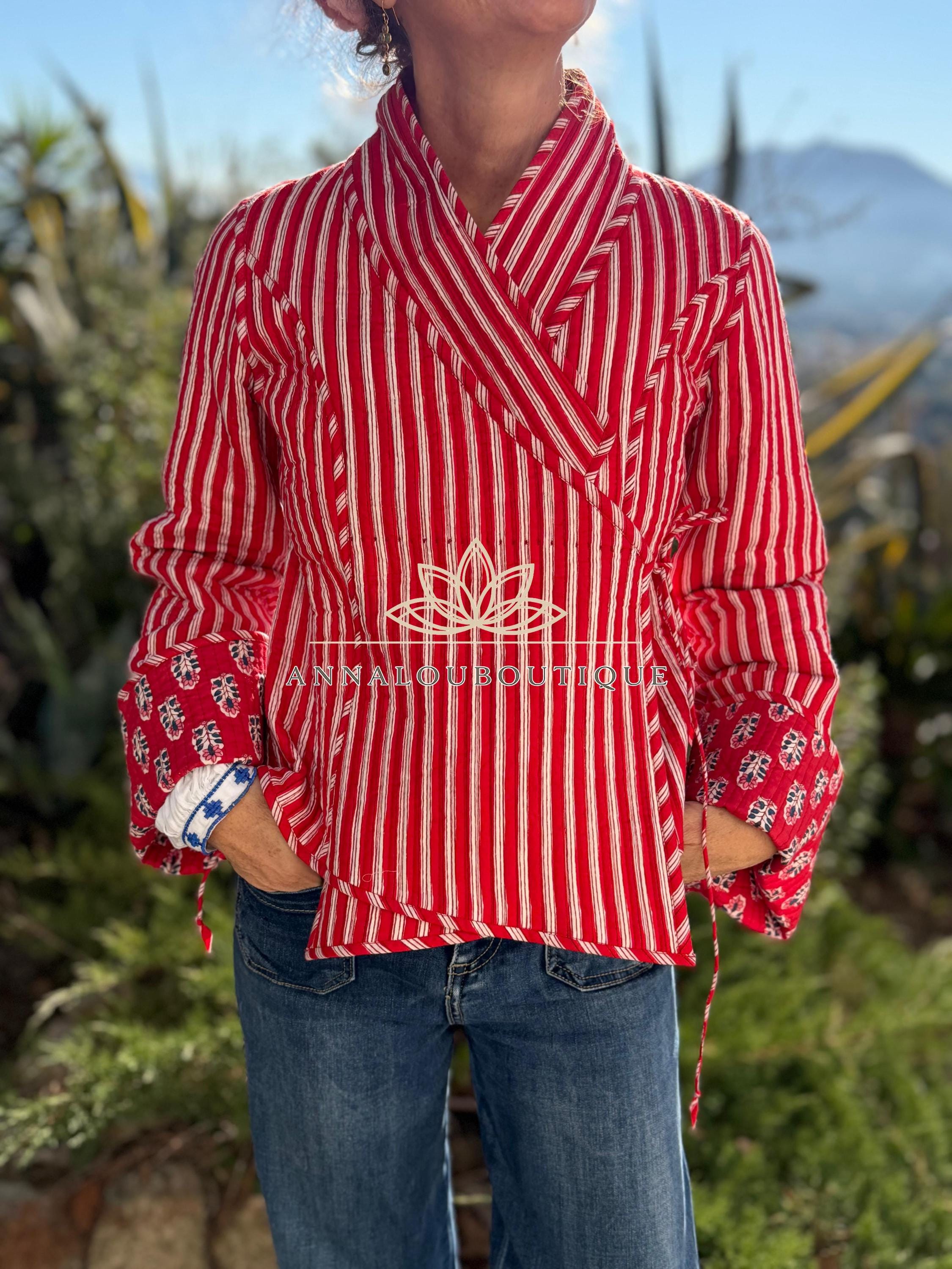 Reversible Quilted Cotton Crossed Jacket – Red Winter Coat
