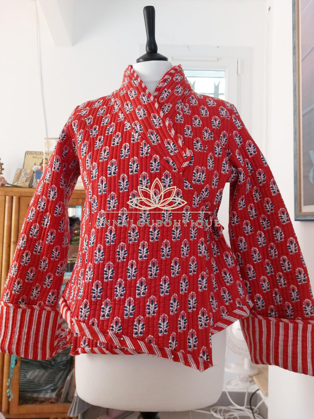 Reversible Quilted Cotton Crossed Jacket – Red Winter Coat