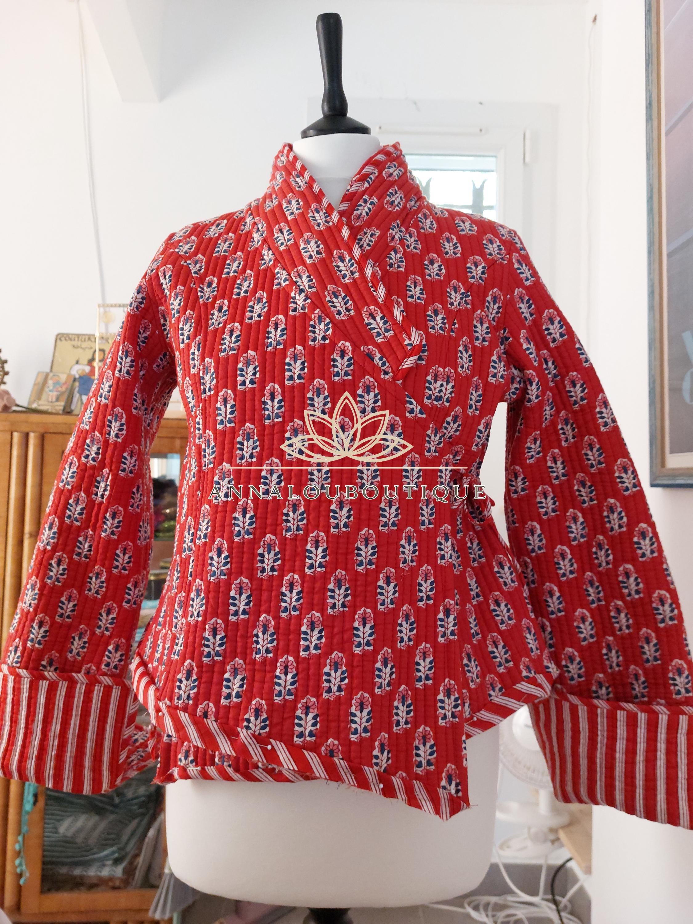Reversible Quilted Cotton Crossed Jacket – Red Winter Coat