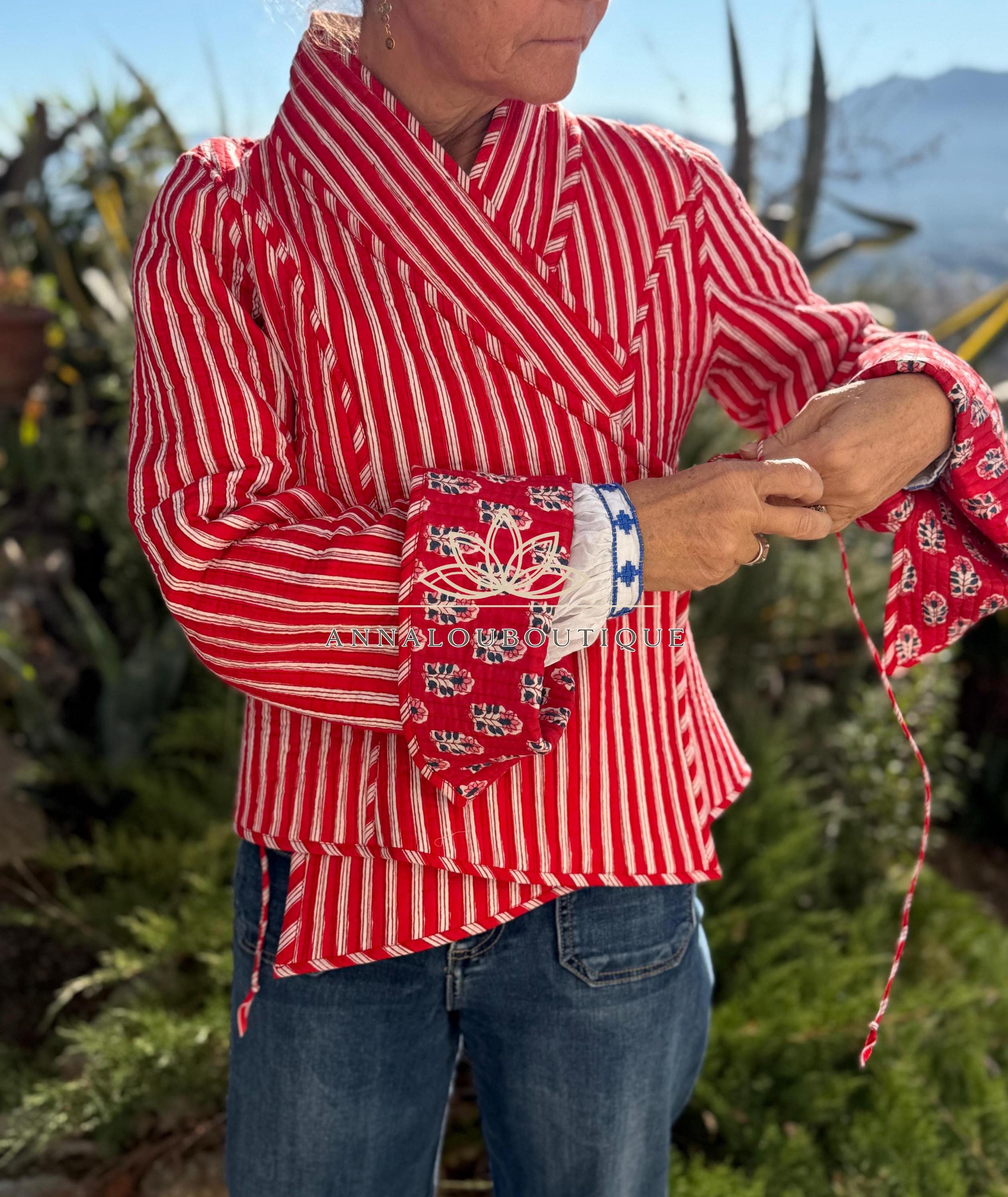 Reversible Quilted Cotton Crossed Jacket – Red Winter Coat