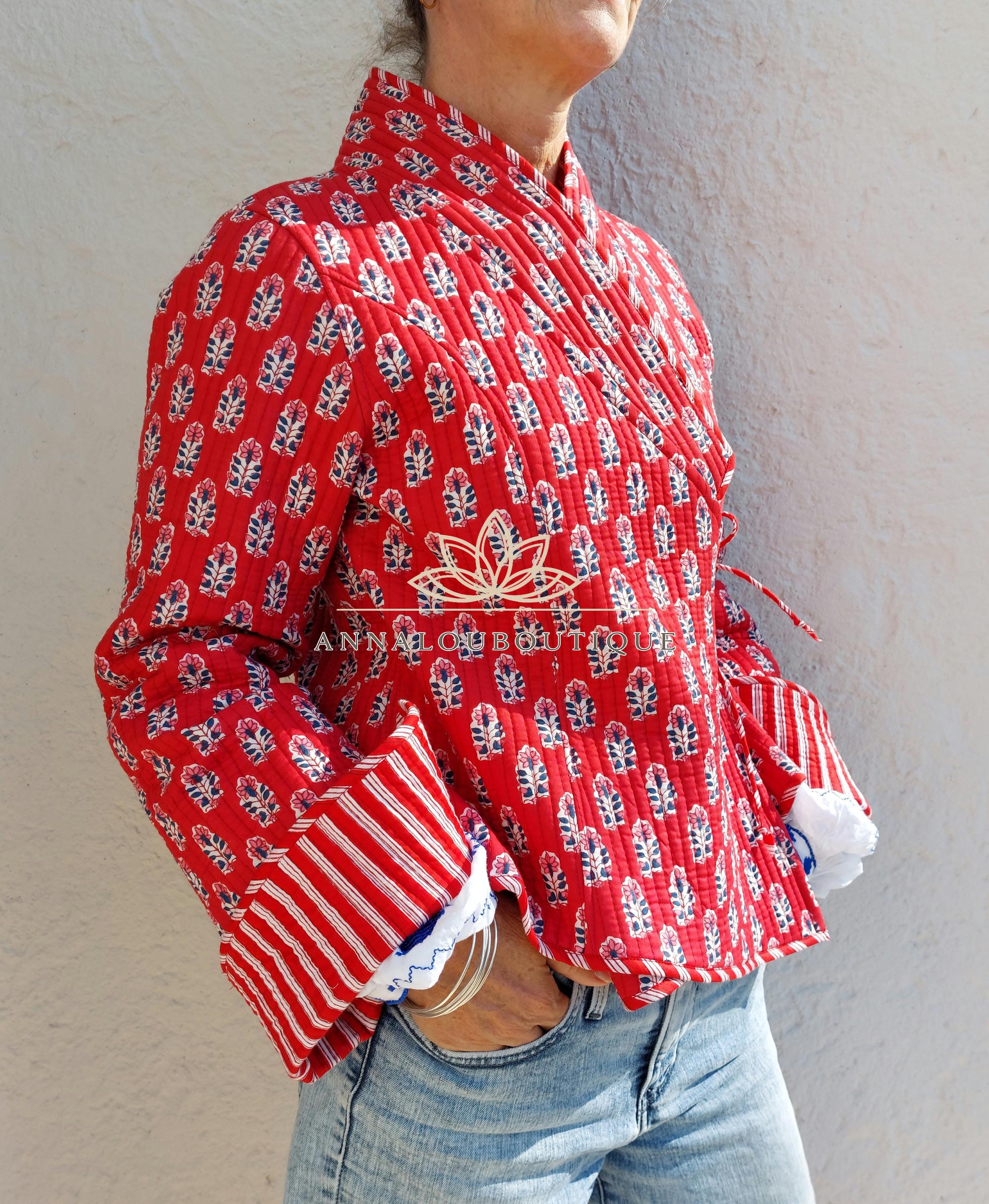 Reversible Quilted Cotton Crossed Jacket – Red Winter Coat
