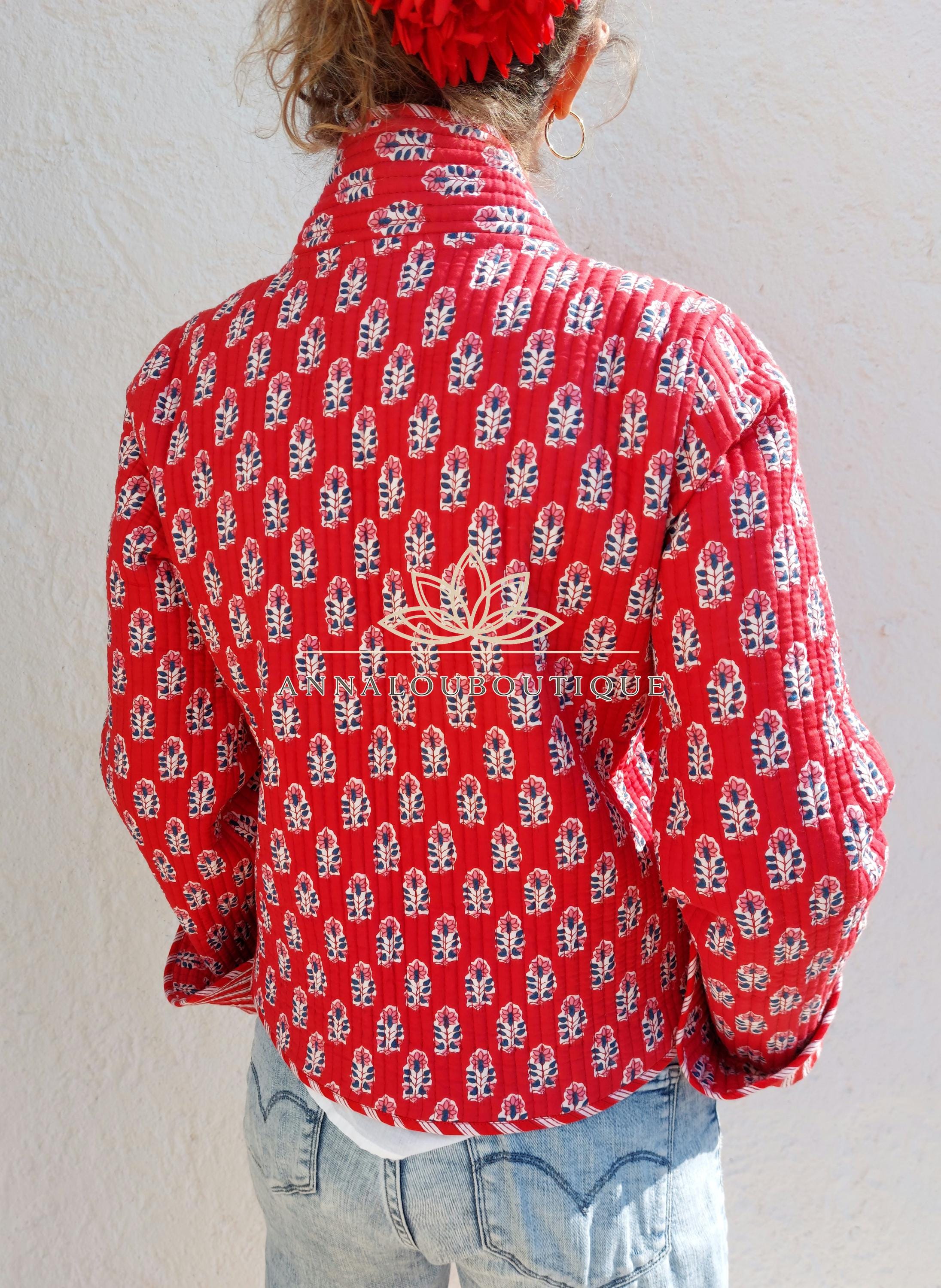 Reversible Quilted Cotton Crossed Jacket – Red Winter Coat