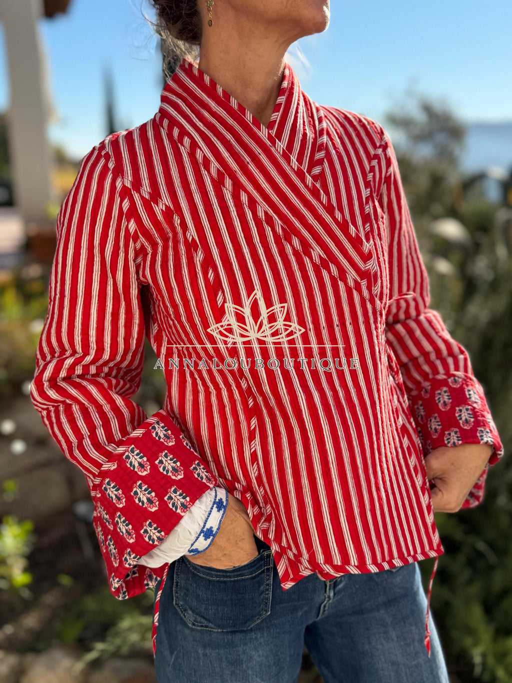 Reversible Quilted Cotton Crossed Jacket – Red Winter Coat
