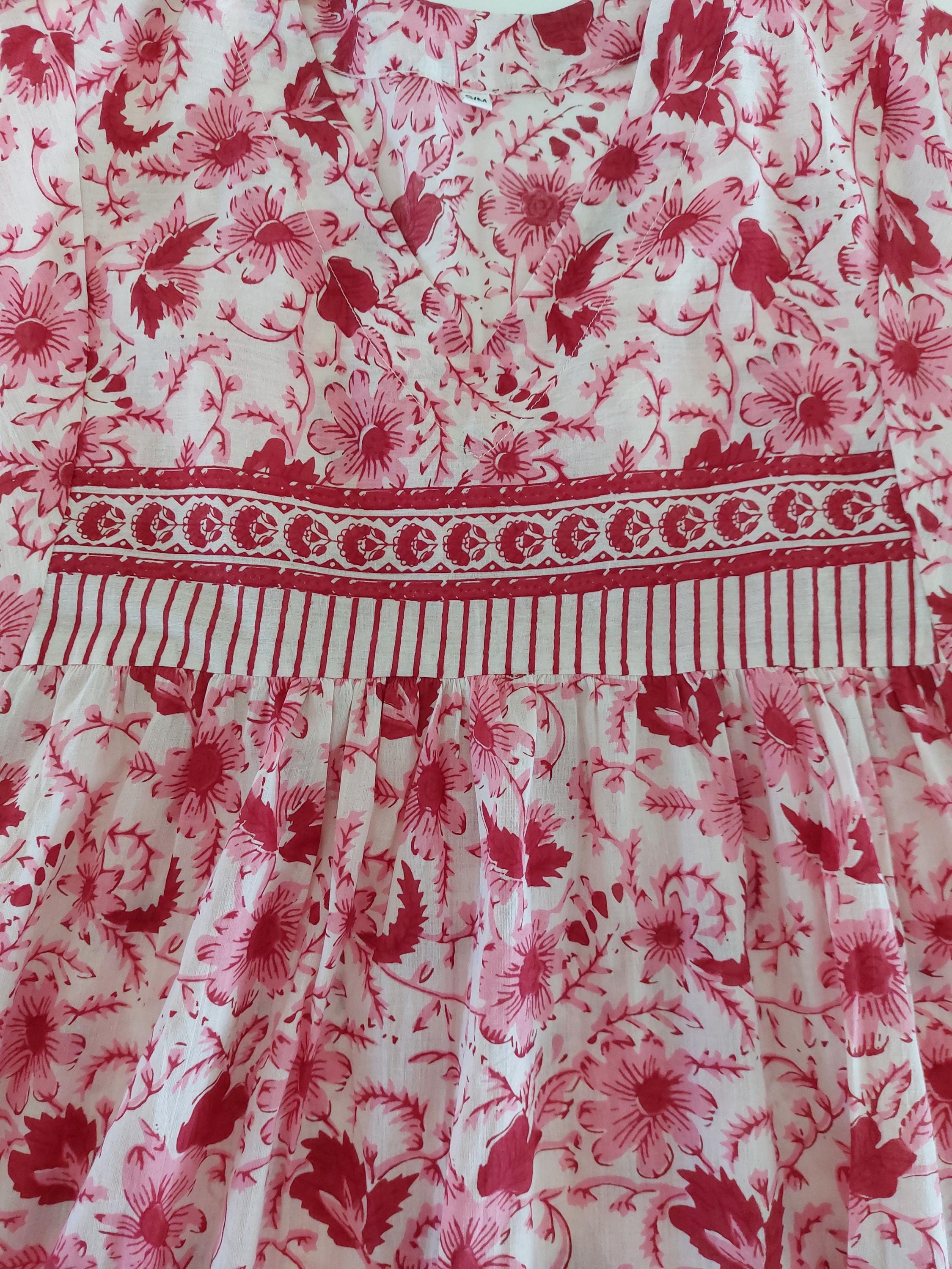 Red & Pink Floral Kaftan Dress – Oversized Soft Cotton Maxi Dress, Breathable Summer Wear, Bohemian Resort Outfit, Exclusive Design